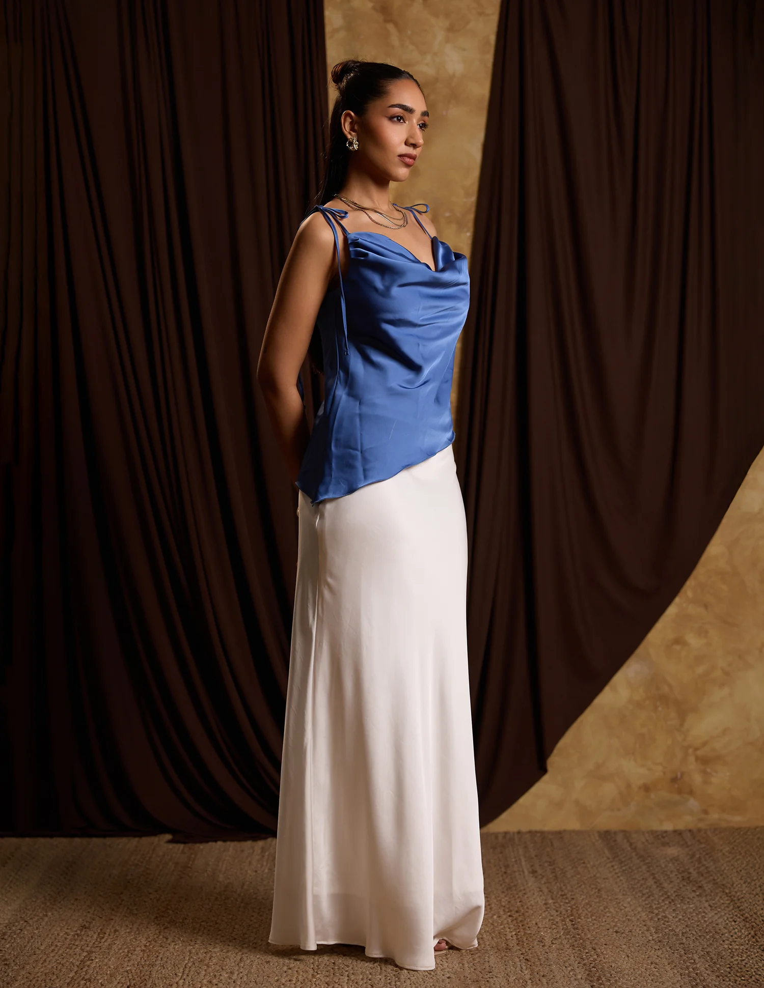 Asymetrical Hem Bustier Side Gathered Sleeveless Top - Image 4