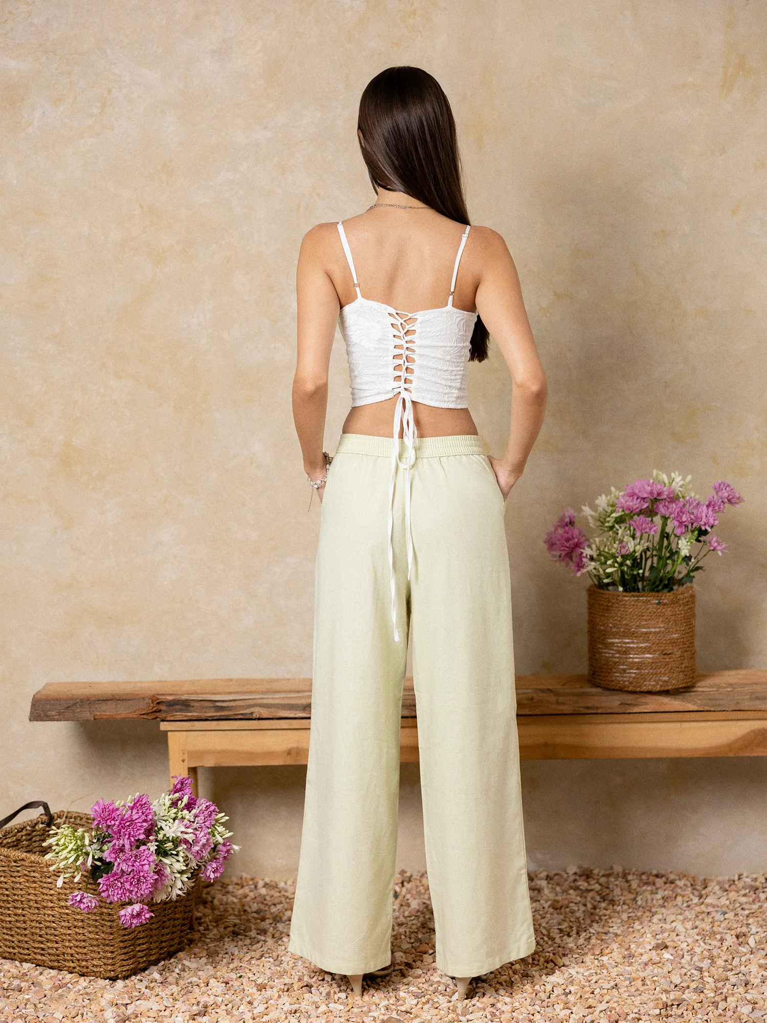 Back Elasticated Wide Leg Linen Pant - Image 4