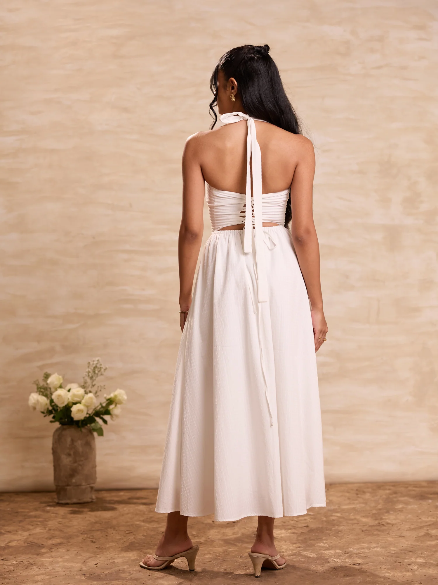 Back Neck Tie Up Bustier Gathering Maxi Dress - Image 4