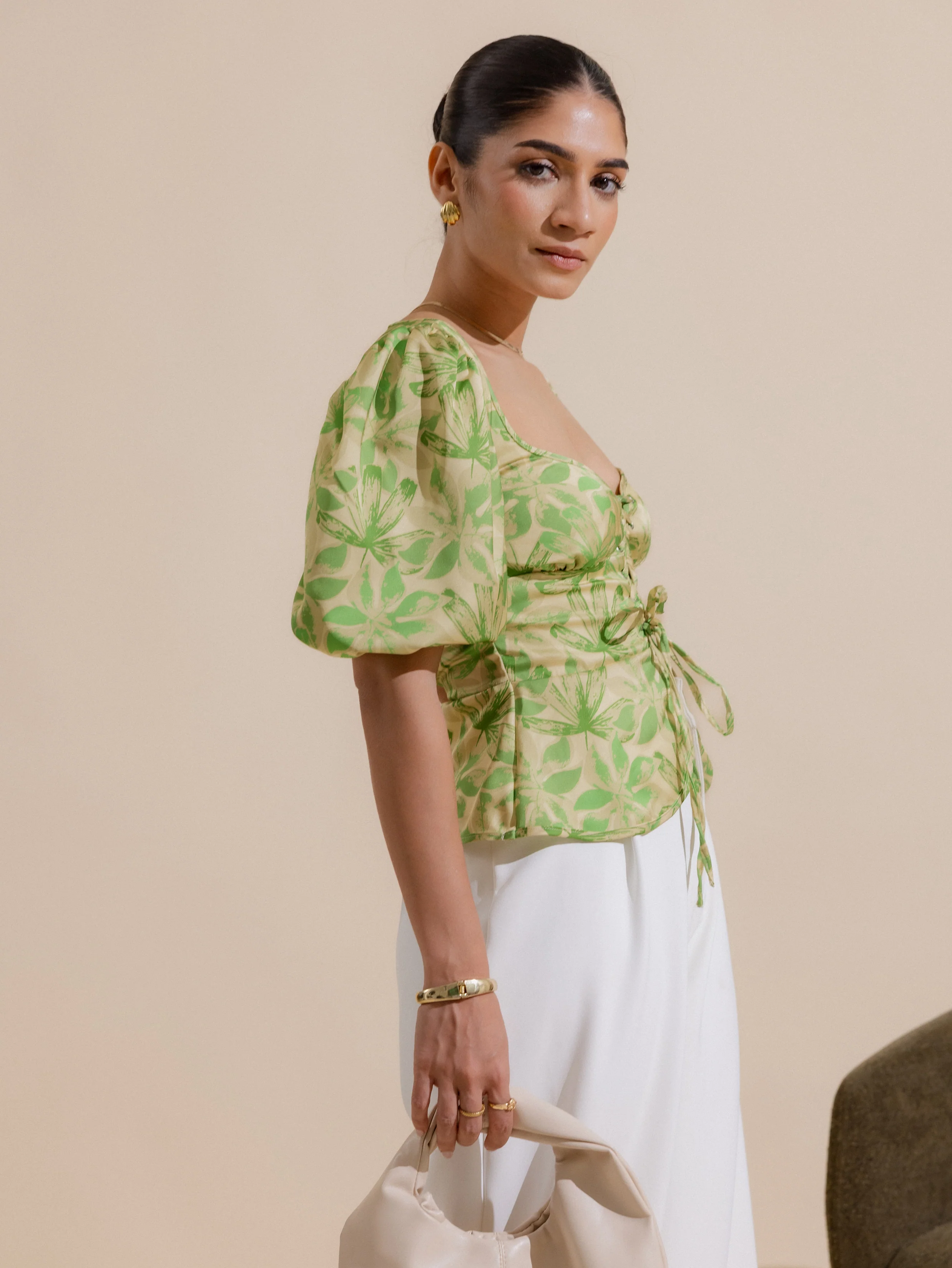 Baloon Sleeve Front Tie Up Top - Image 3