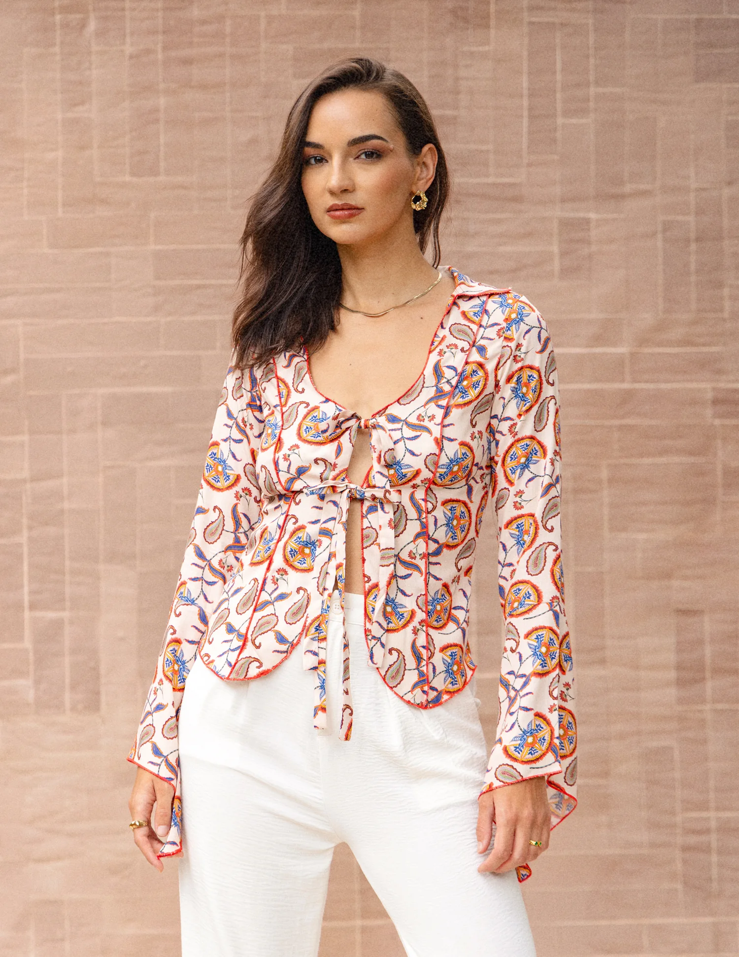 Bell Sleeves Front Tie-Up Top