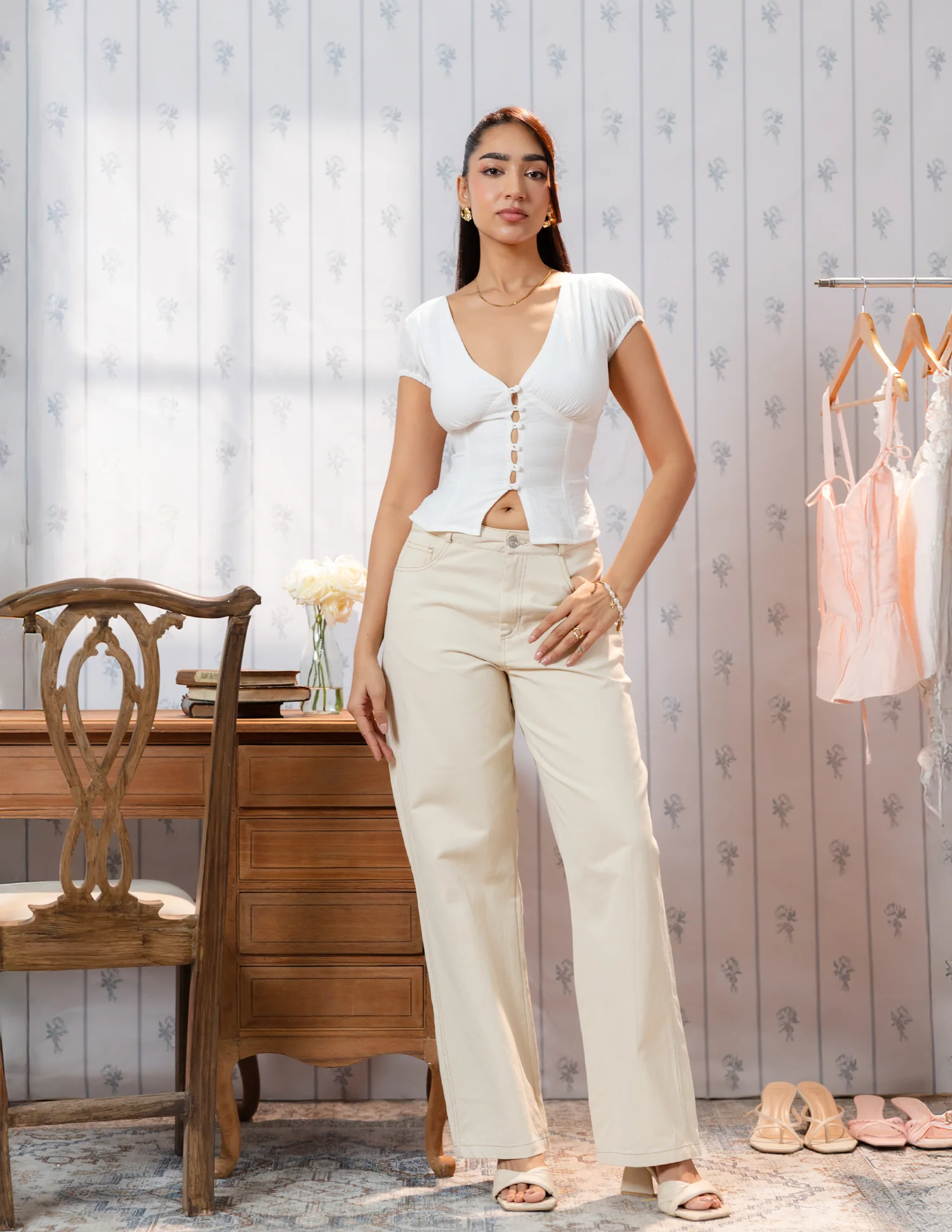 Bustier Detail Button Down Top