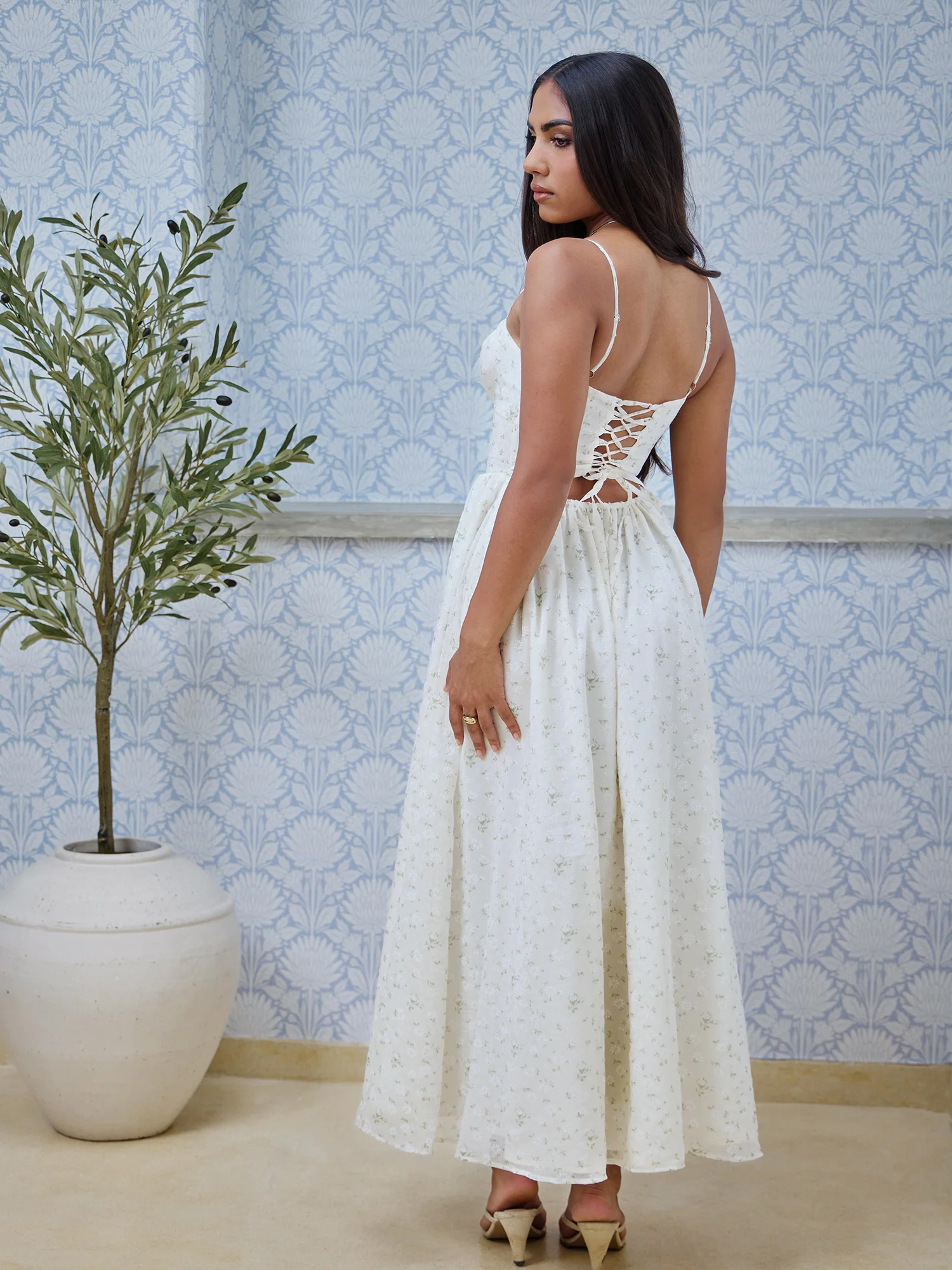 Bustier Detailed Printed Maxi Dress - Image 3