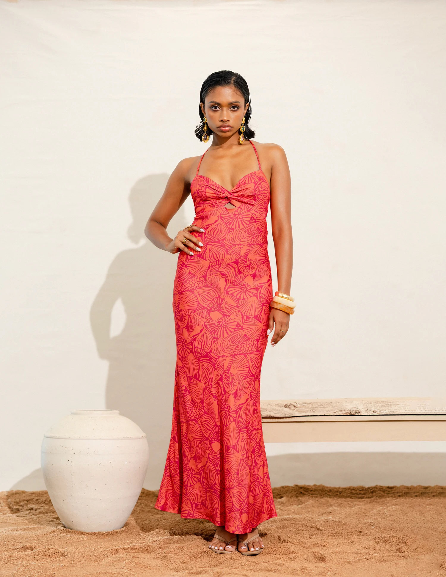 Bustier Detailed Printed Maxi Dress