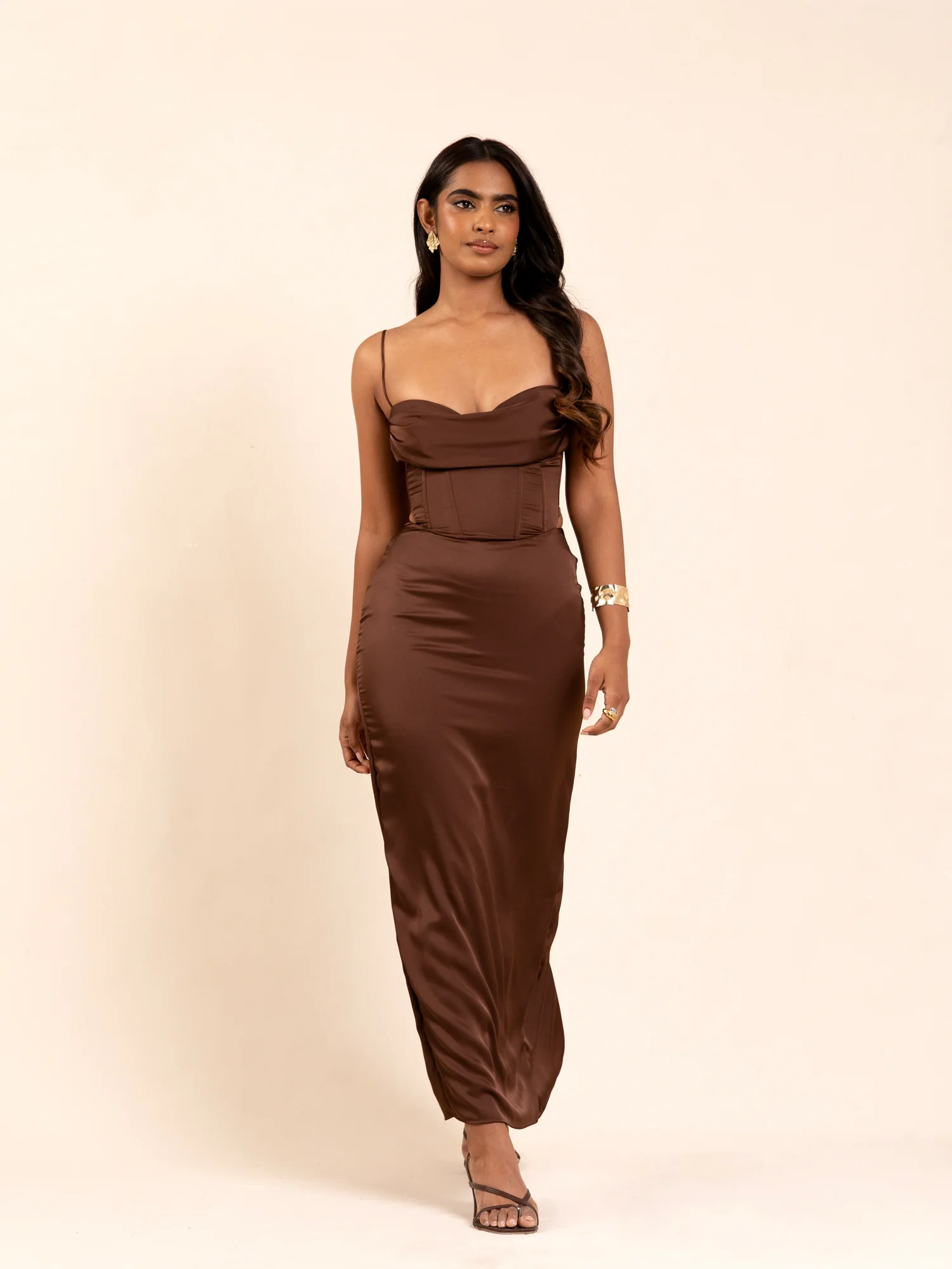 Bustier Detailed Satin Maxi Dress - Image 4