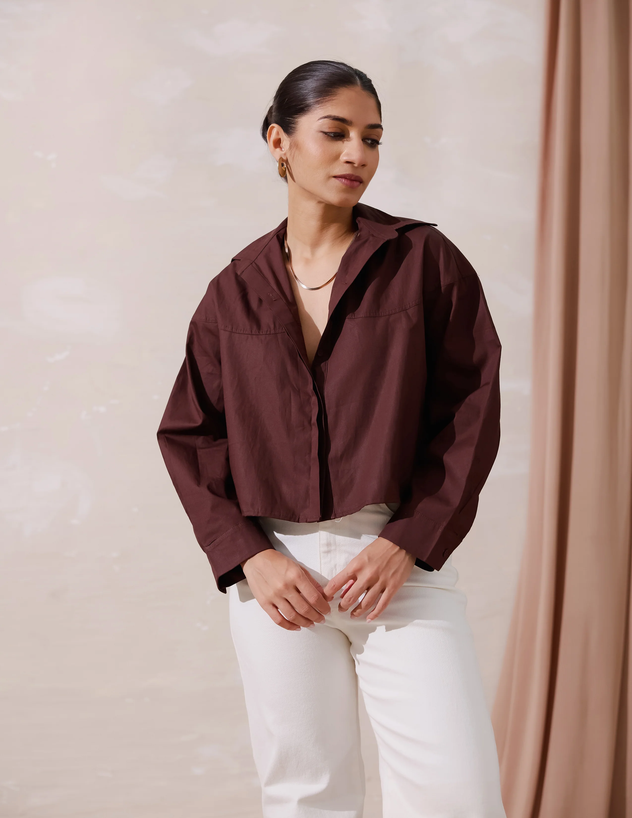 Buton Down Long Sleeved Crop Top