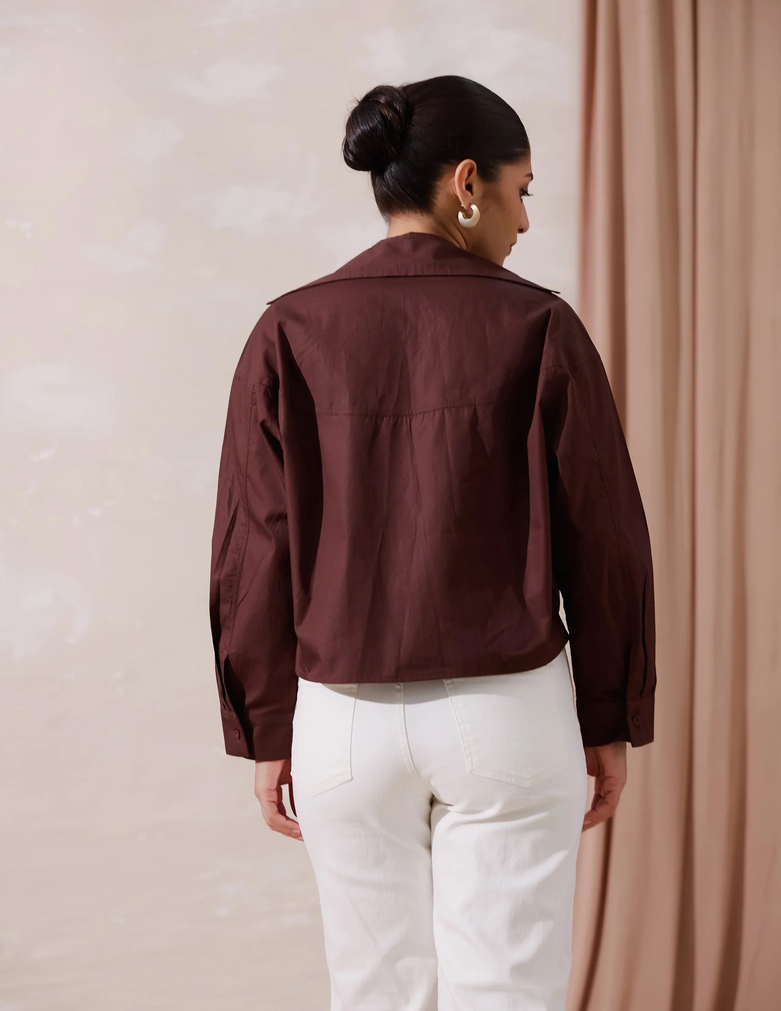 Buton Down Long Sleeved Crop Top - Image 4