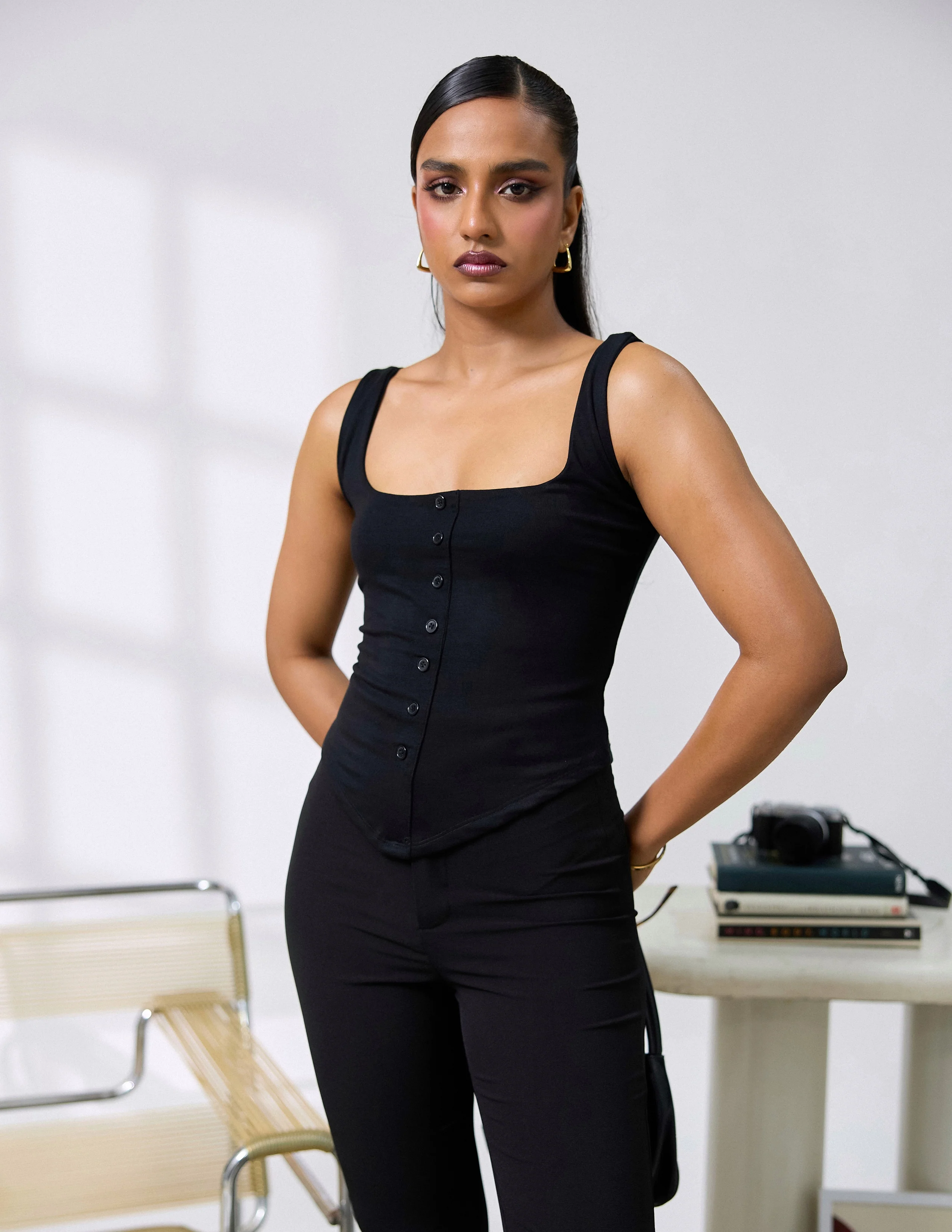 Button Detailed Fitted Top