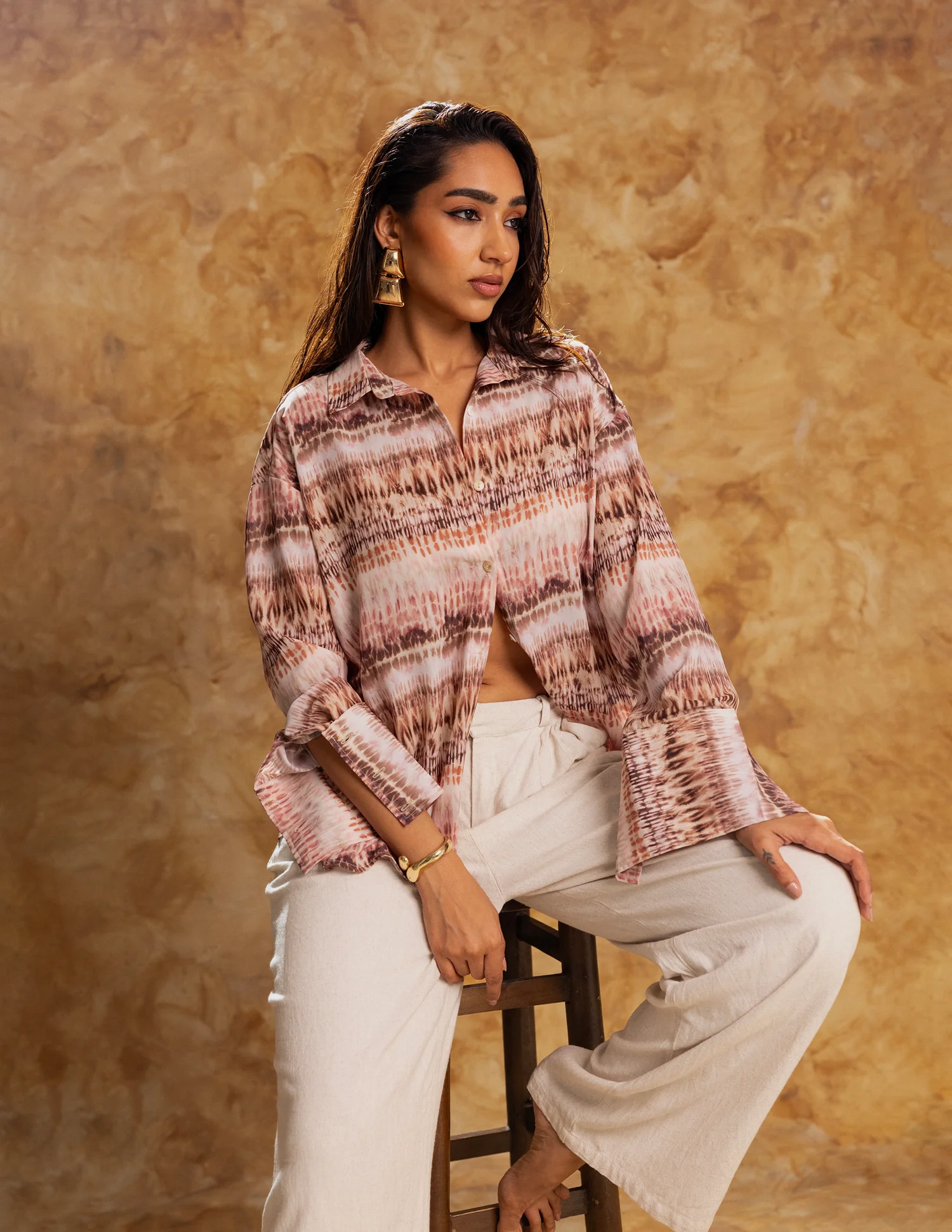 Button Down Back Tie Up Long Sleeved Top - Image 3