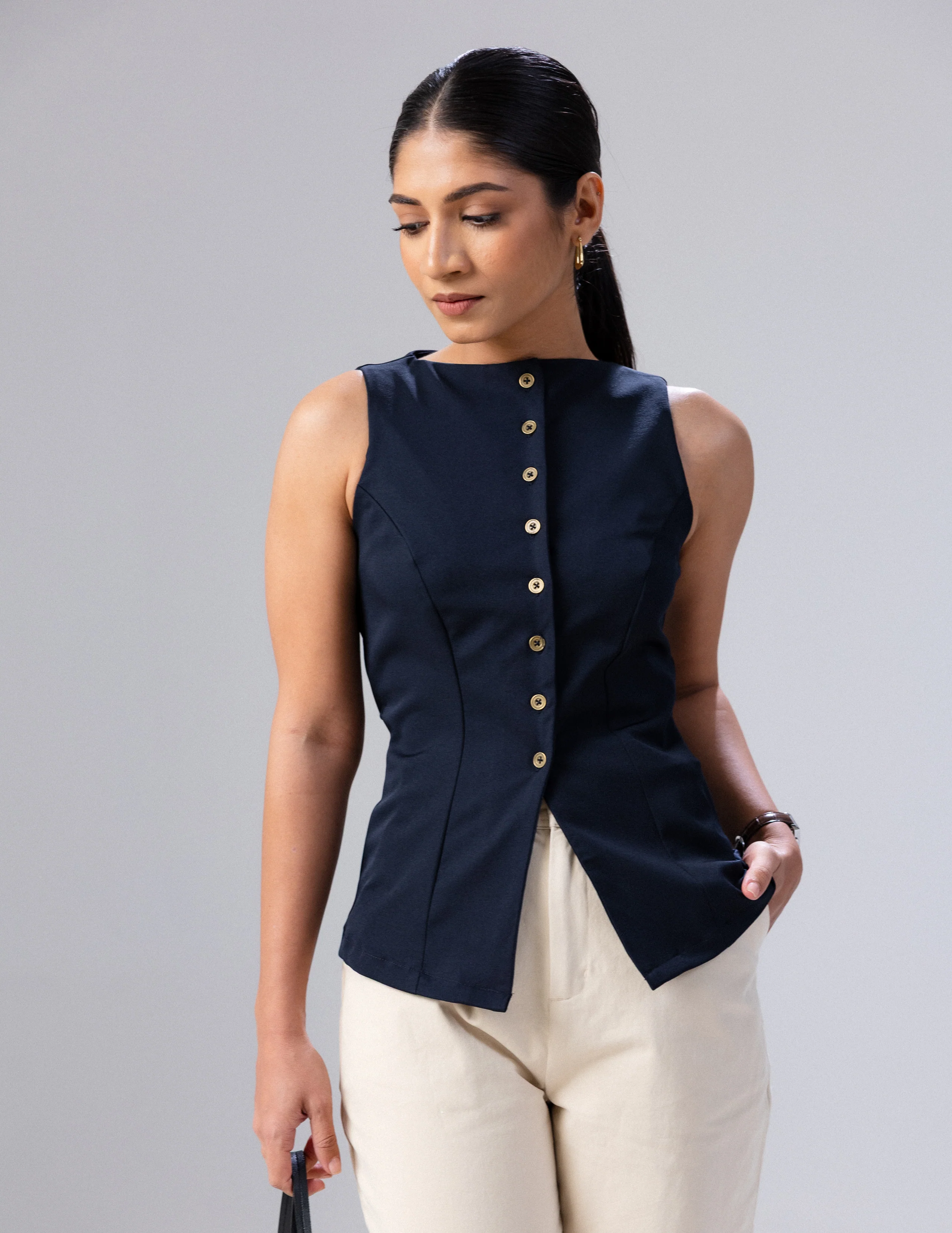 Button Down Back Tie Up Top