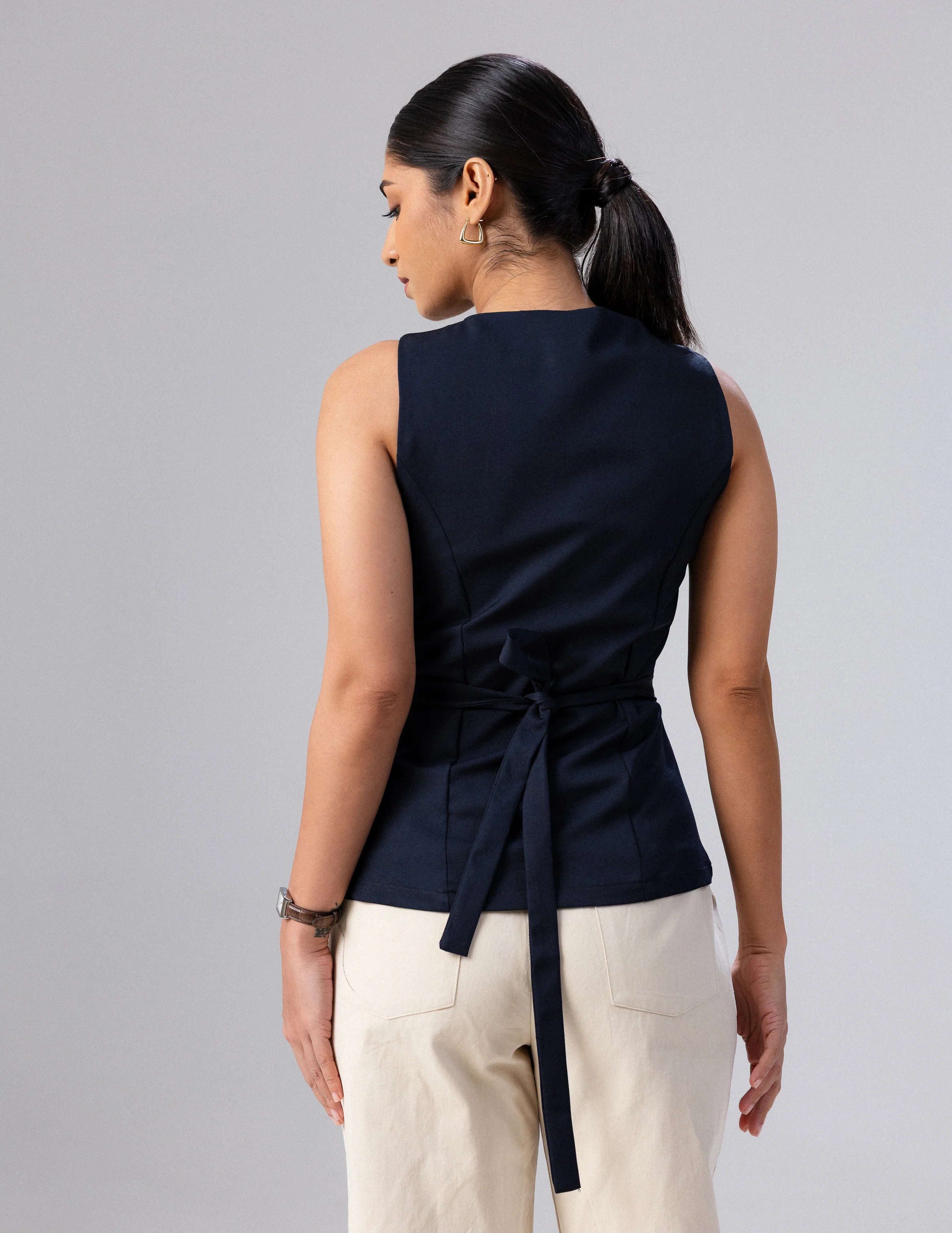 Button Down Back Tie Up Top - Image 3