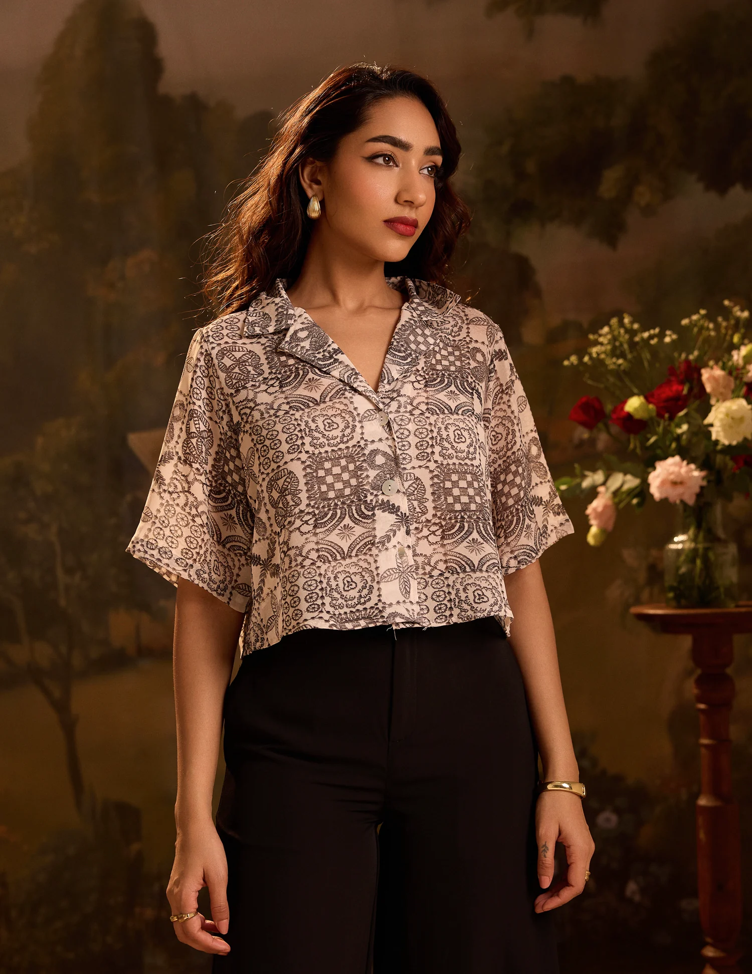Button Down Crop Shirt