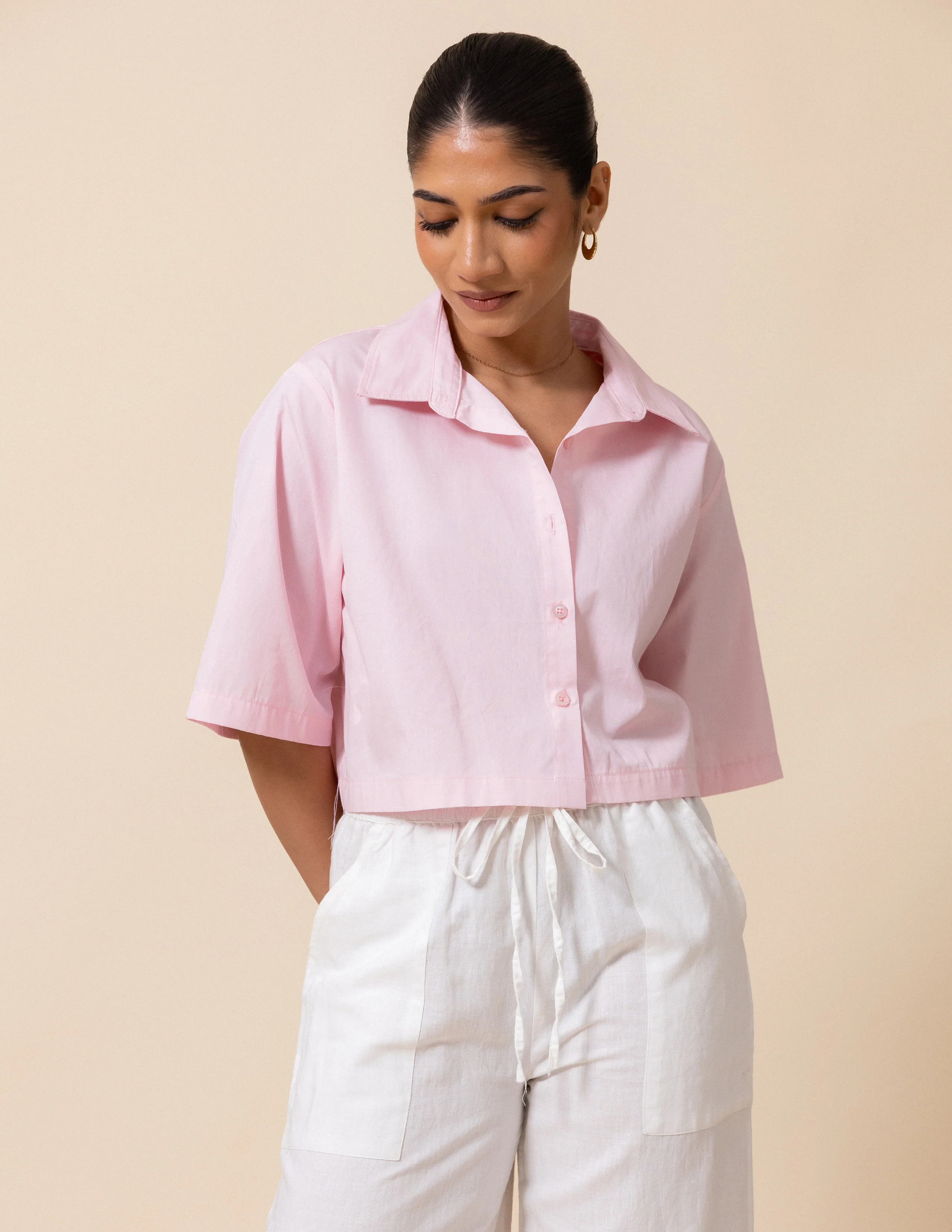 Button Down Cropped Shirt