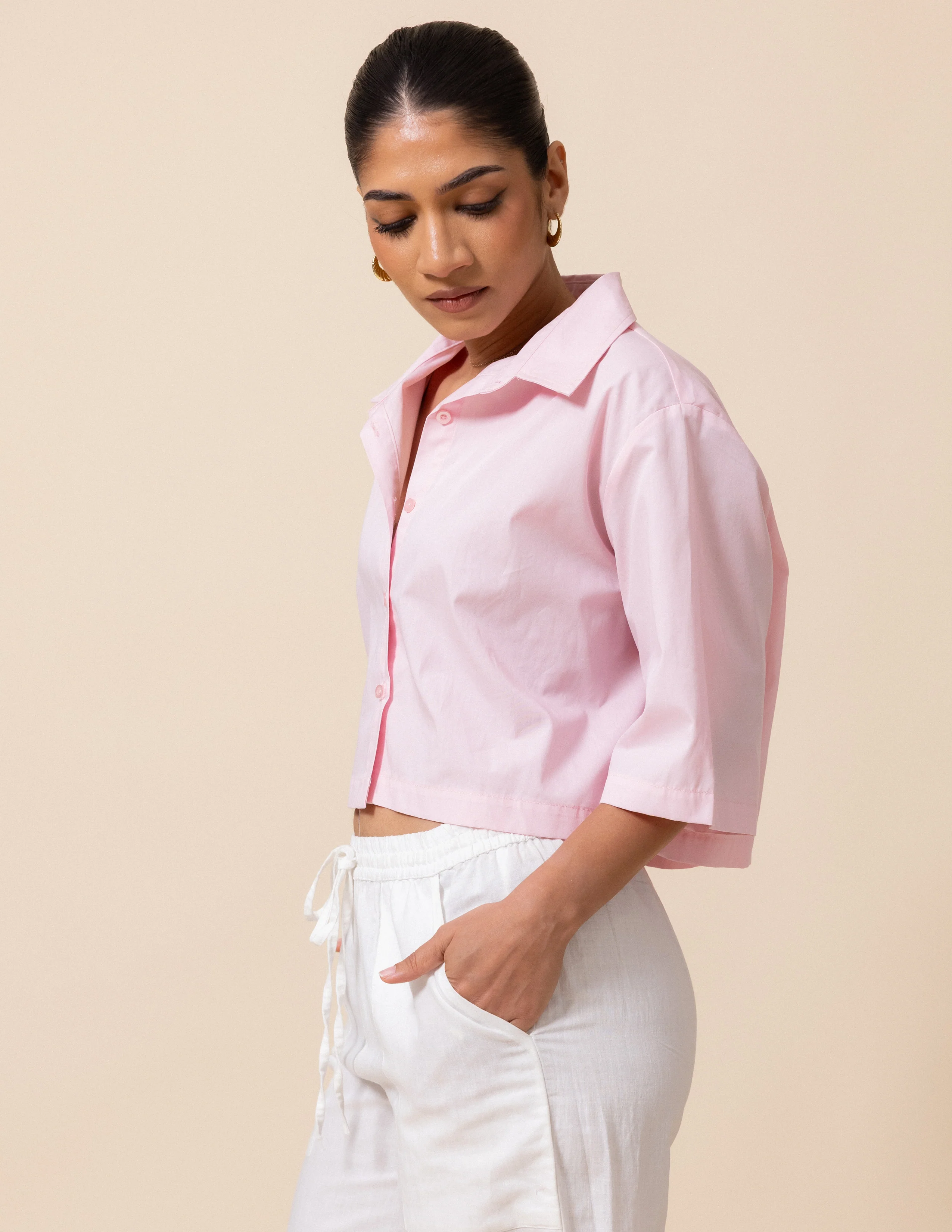 Button Down Cropped Shirt - Image 3