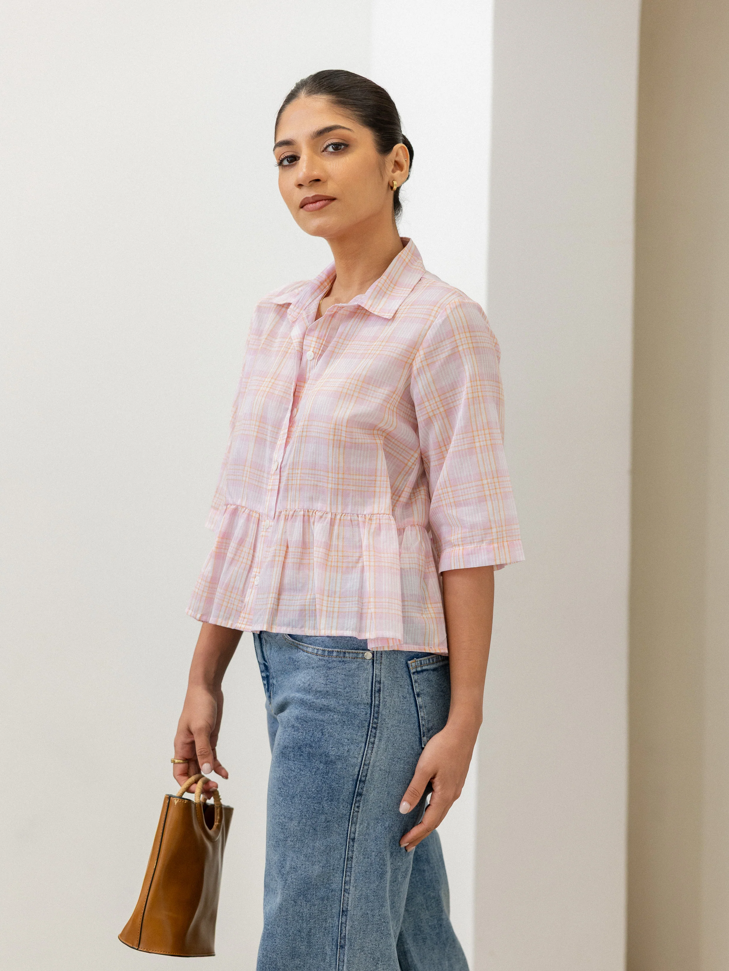 Button Down Peplum Top - Image 3