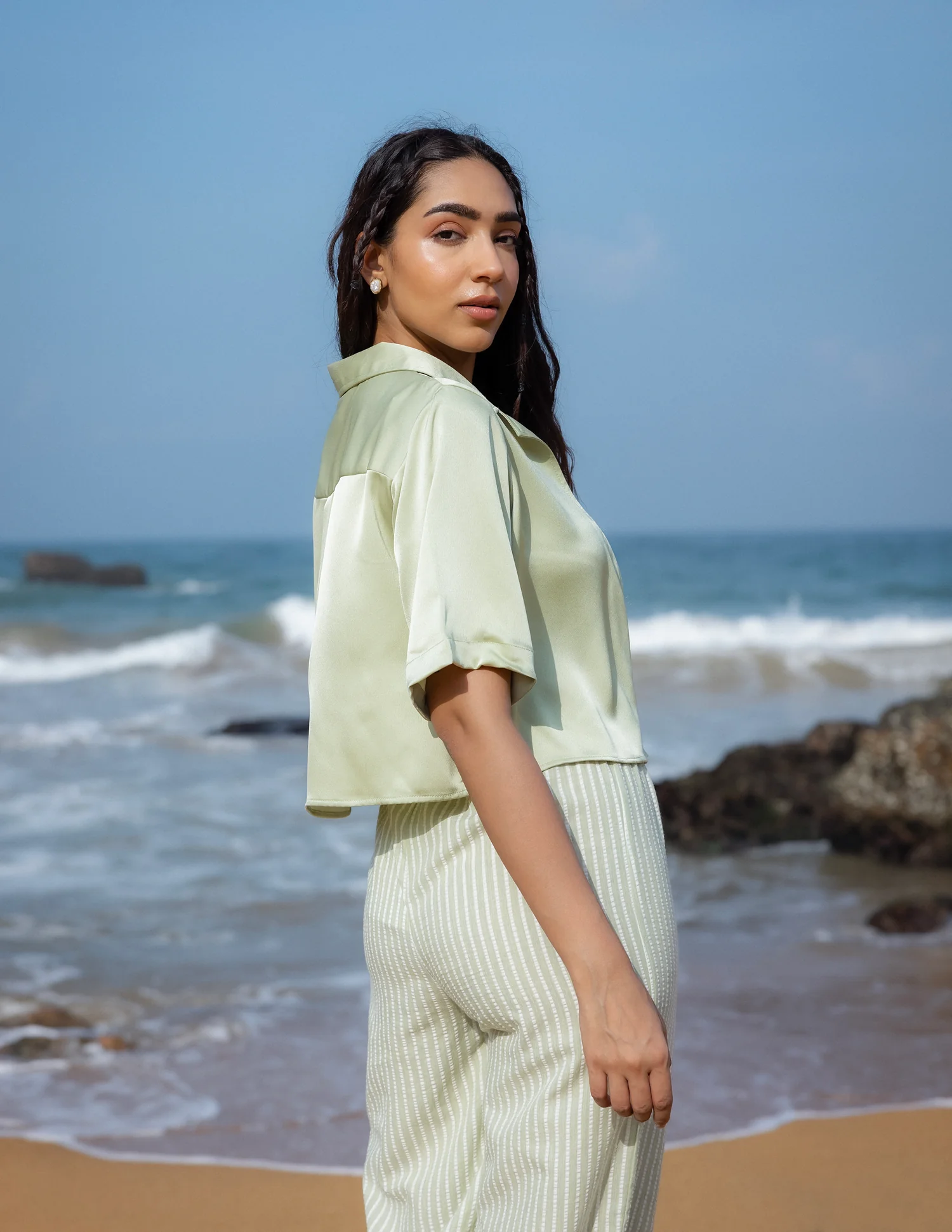Button Down Short Sleeved Crop Top - Image 2