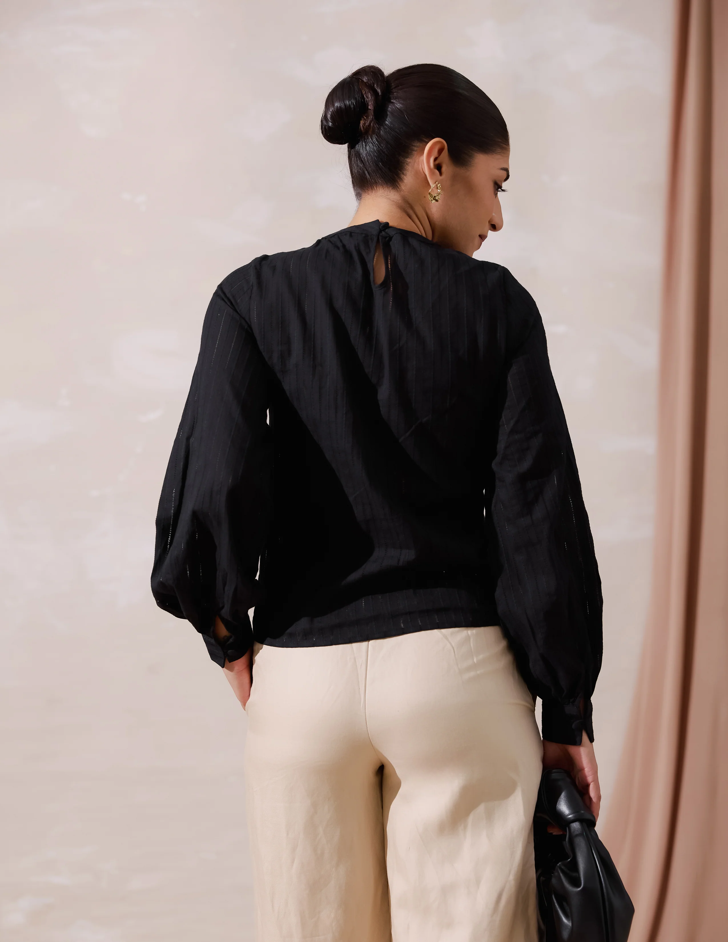 Chinese Collar Front Lace Detailed Long Sleeved Top - Image 4