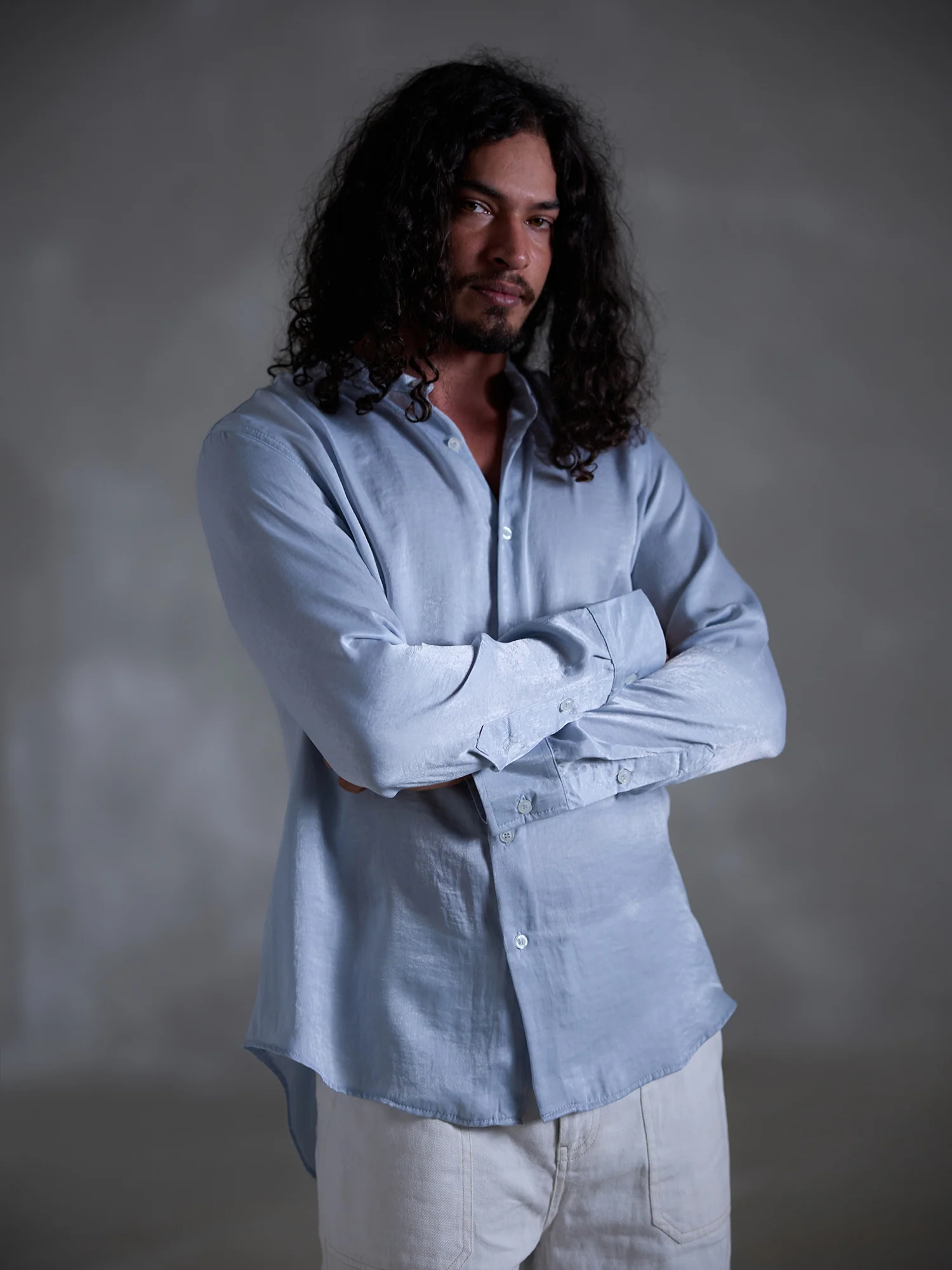 Chinese collar long sleeve shirt - Image 2