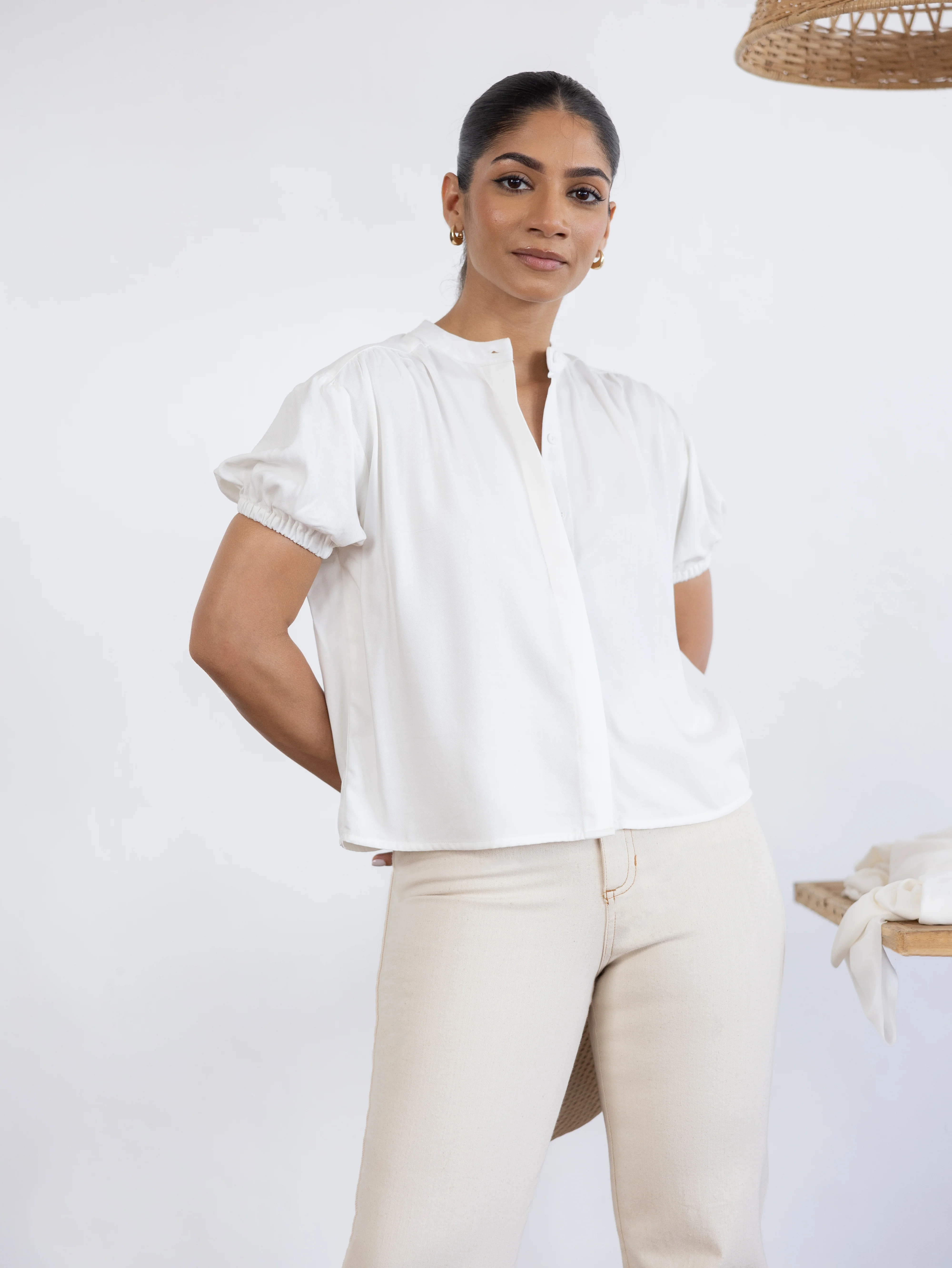 Chinese Collar Puff Sleeved Top