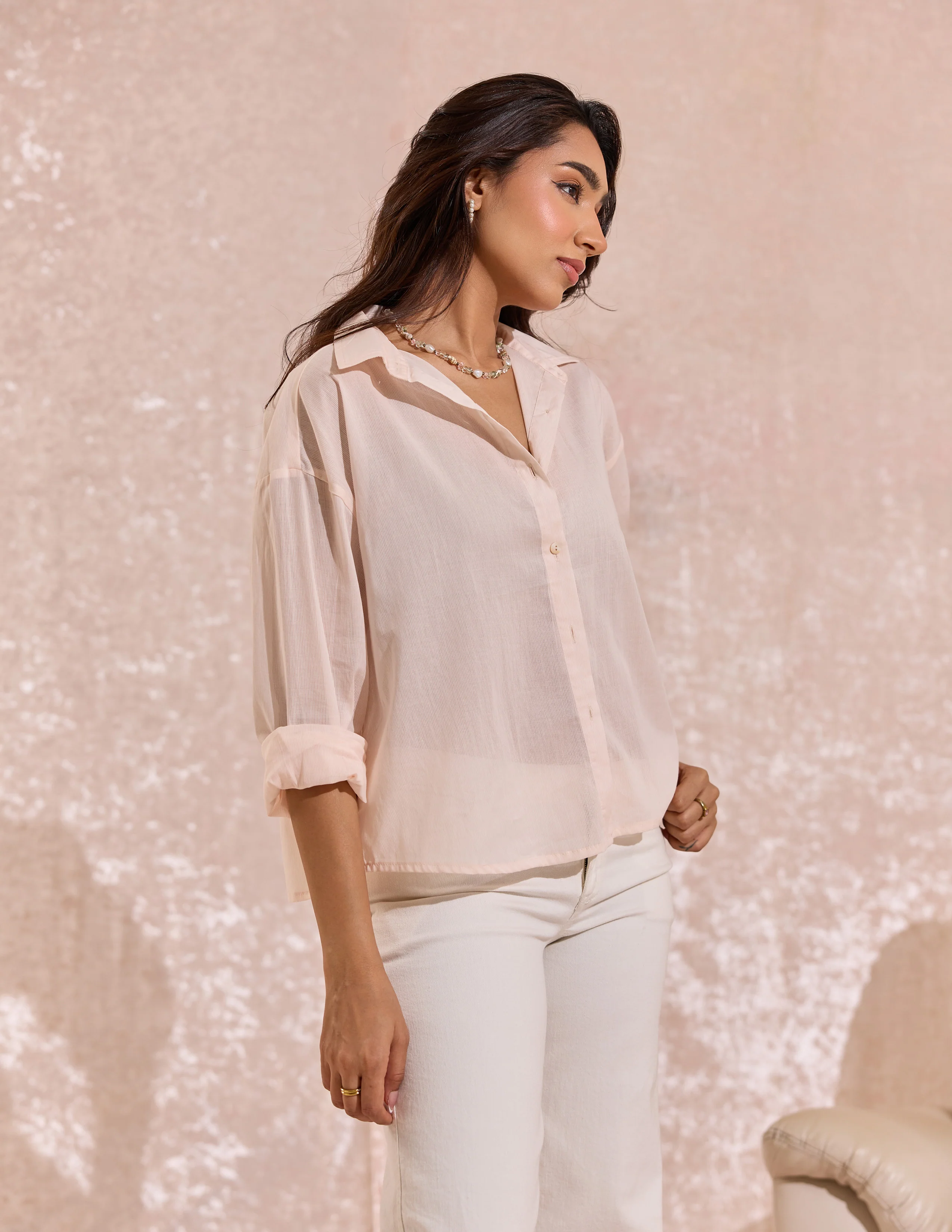 Collar Detailed Button Down Long Sleeved Top - Image 3