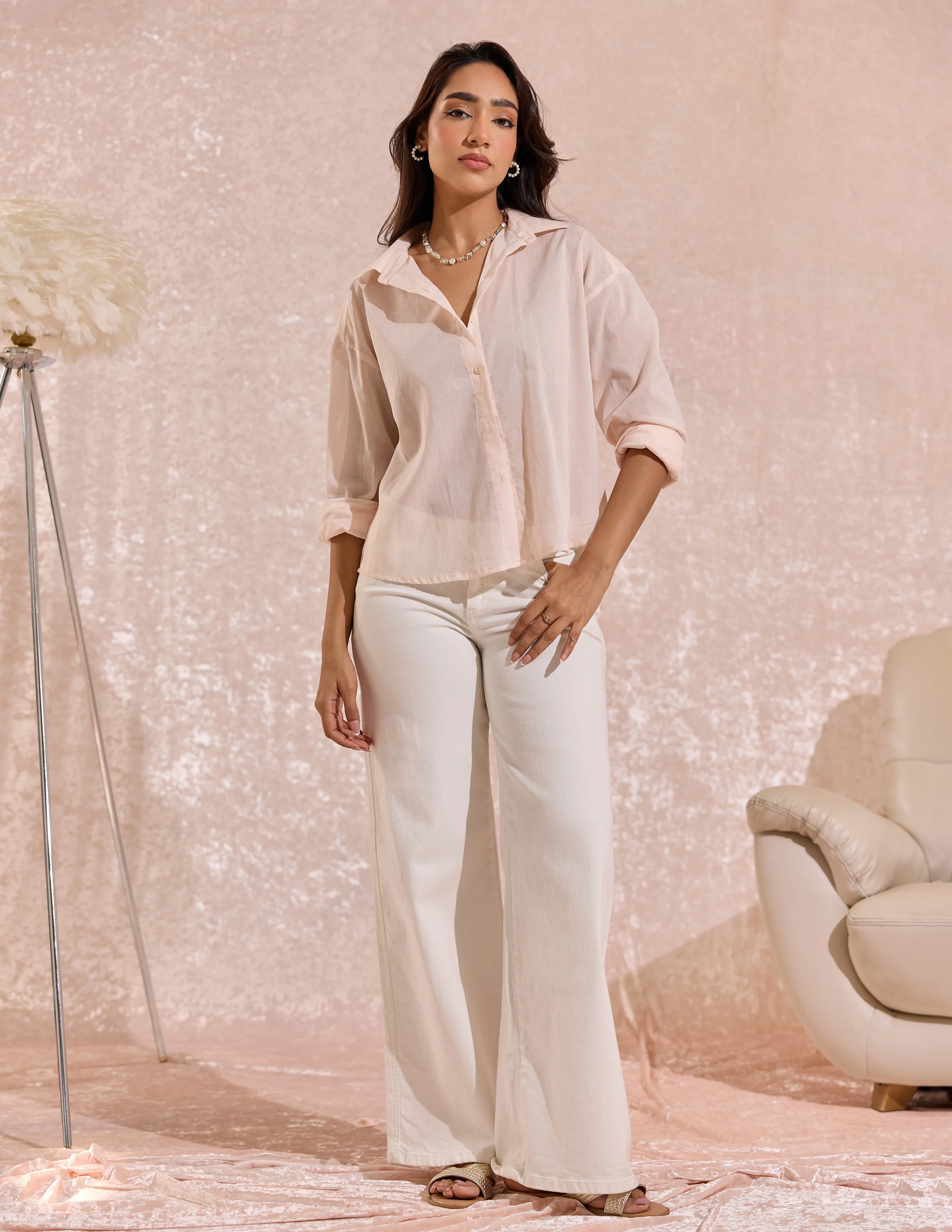Collar Detailed Button Down Long Sleeved Top - Image 4