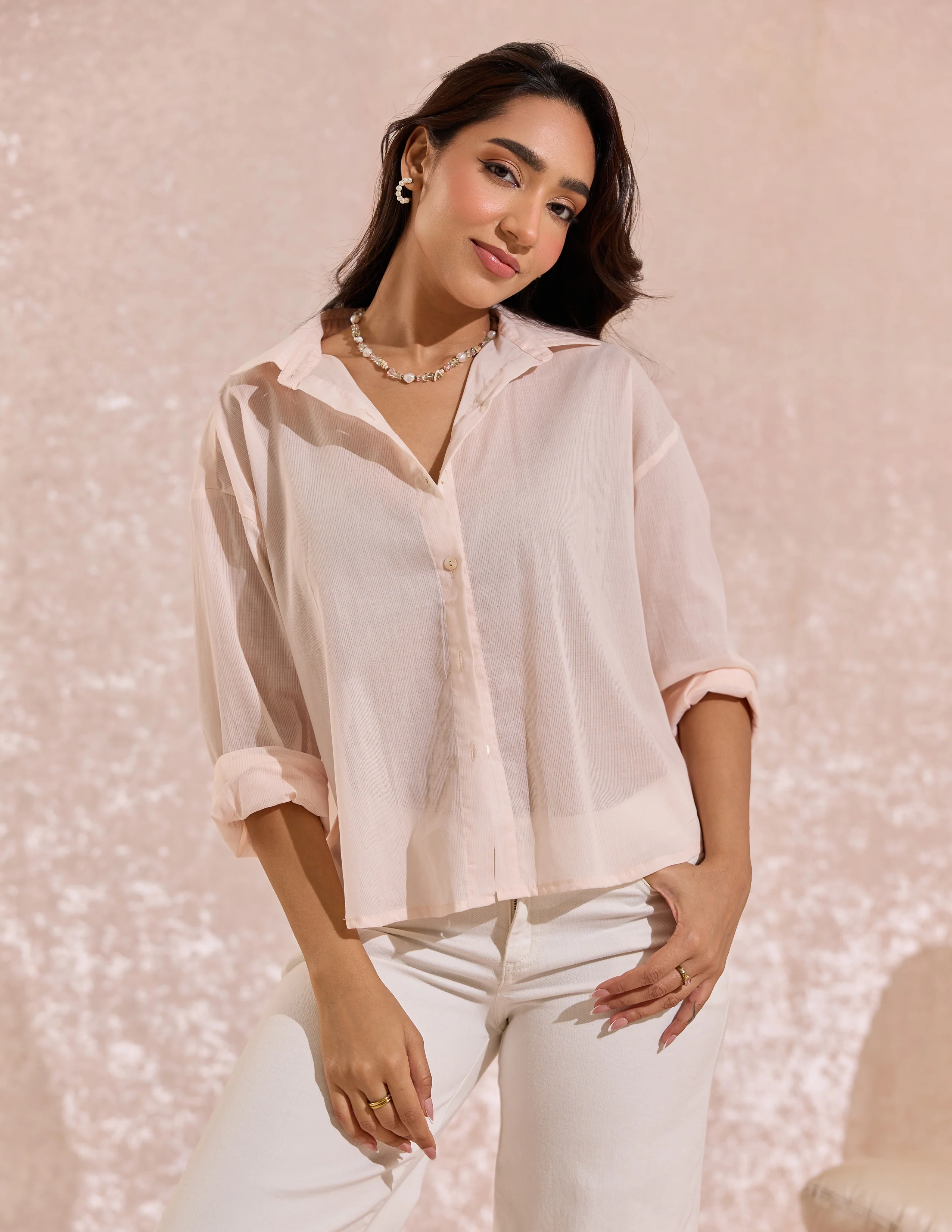 Collar Detailed Button Down Long Sleeved Top - Image 5