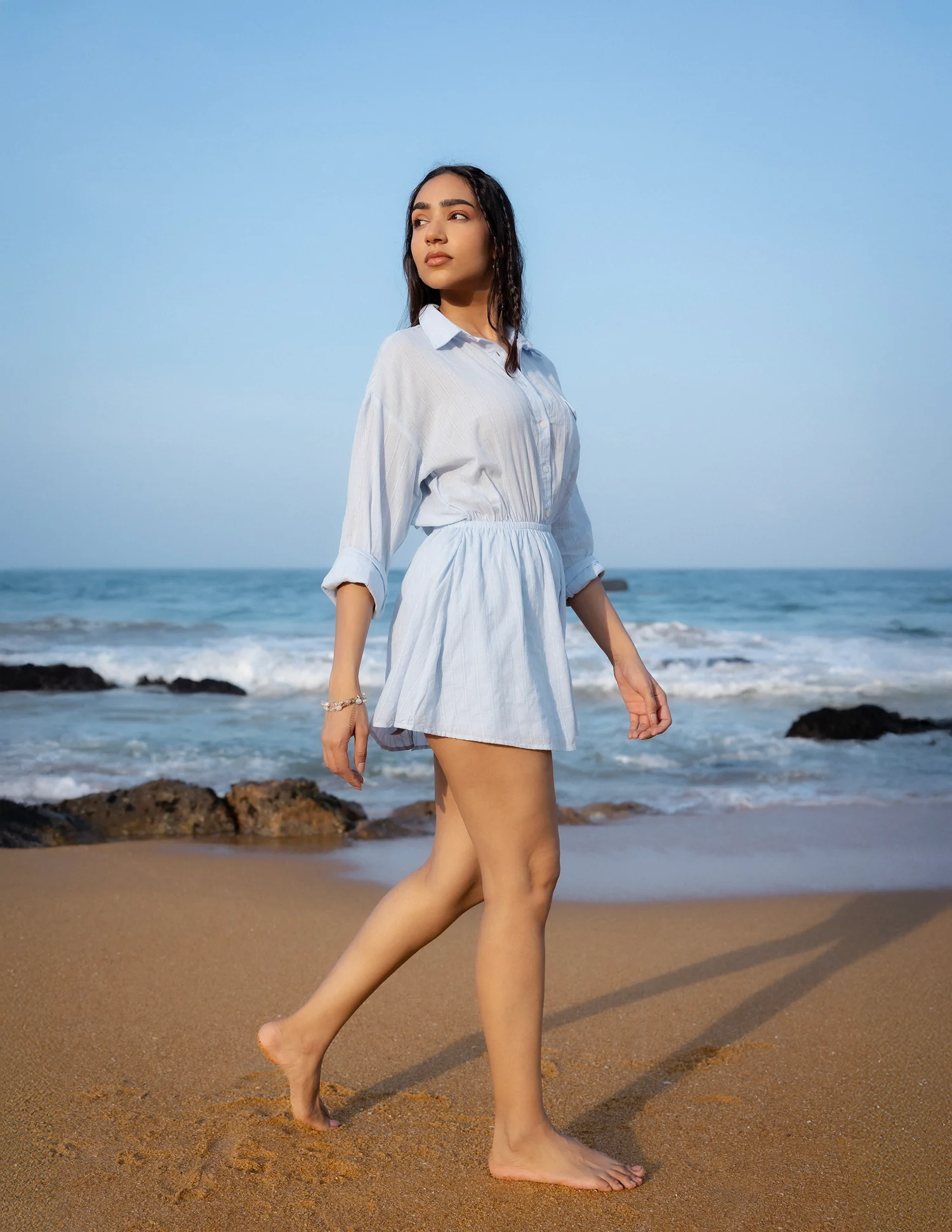 Collar Detailed Long Sleeved Mini Dress - Image 3