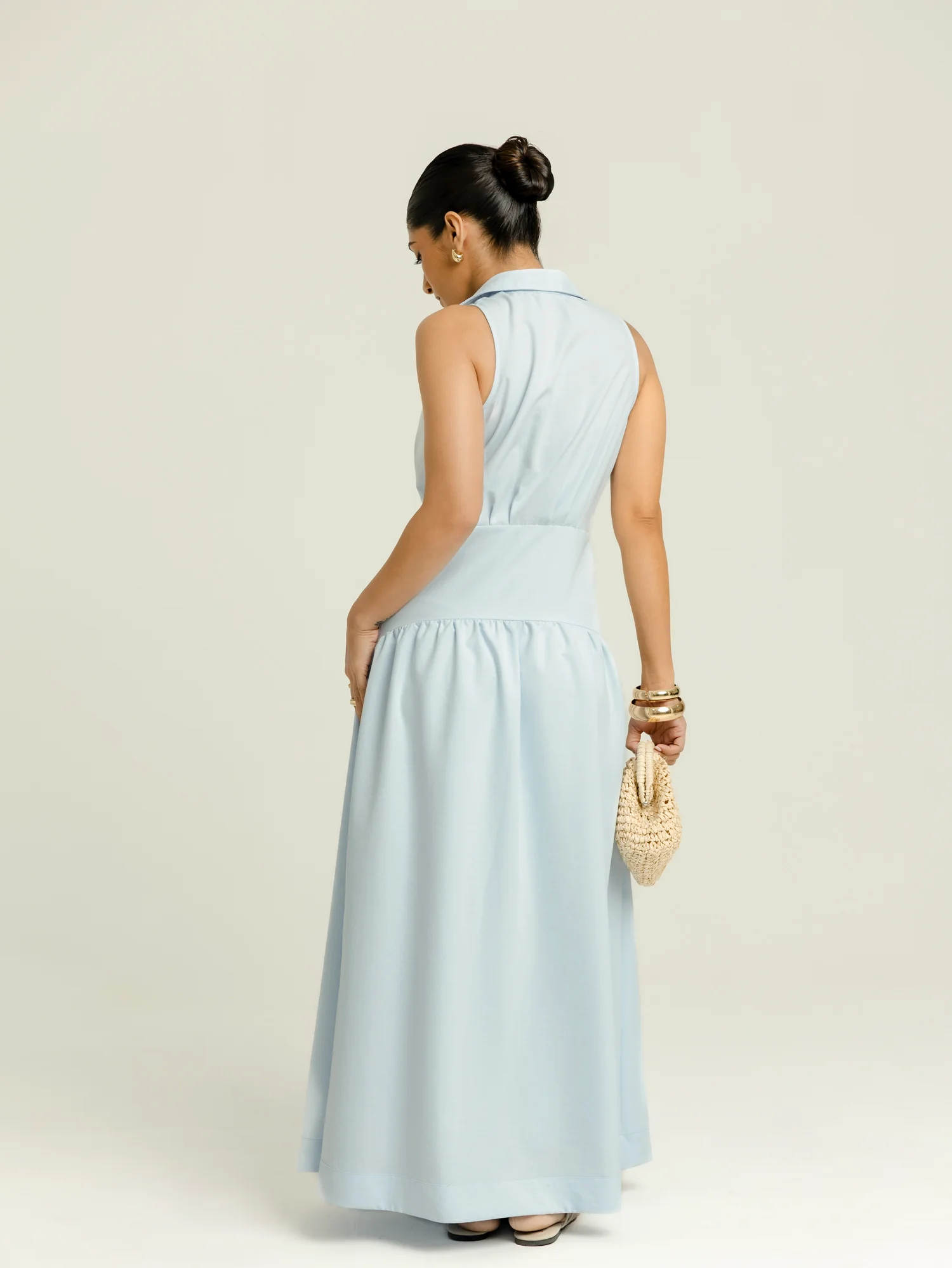 Collar Detailed Yoke Gathering Maxi Dress - Image 4