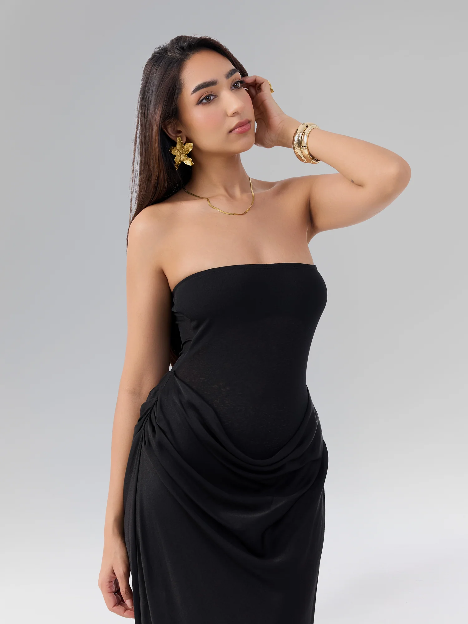 Contrast Fabric Detailed Maxi Dress - Image 2