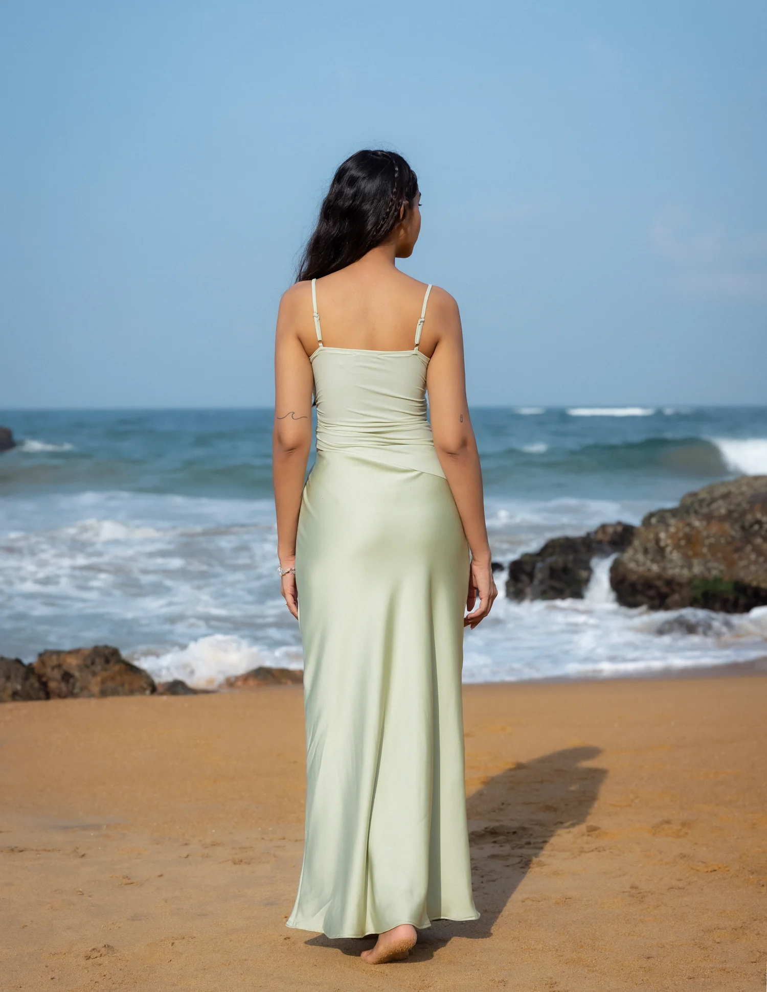 Contrast Fabric Detailed Sleeveless Maxi Dress - Image 3