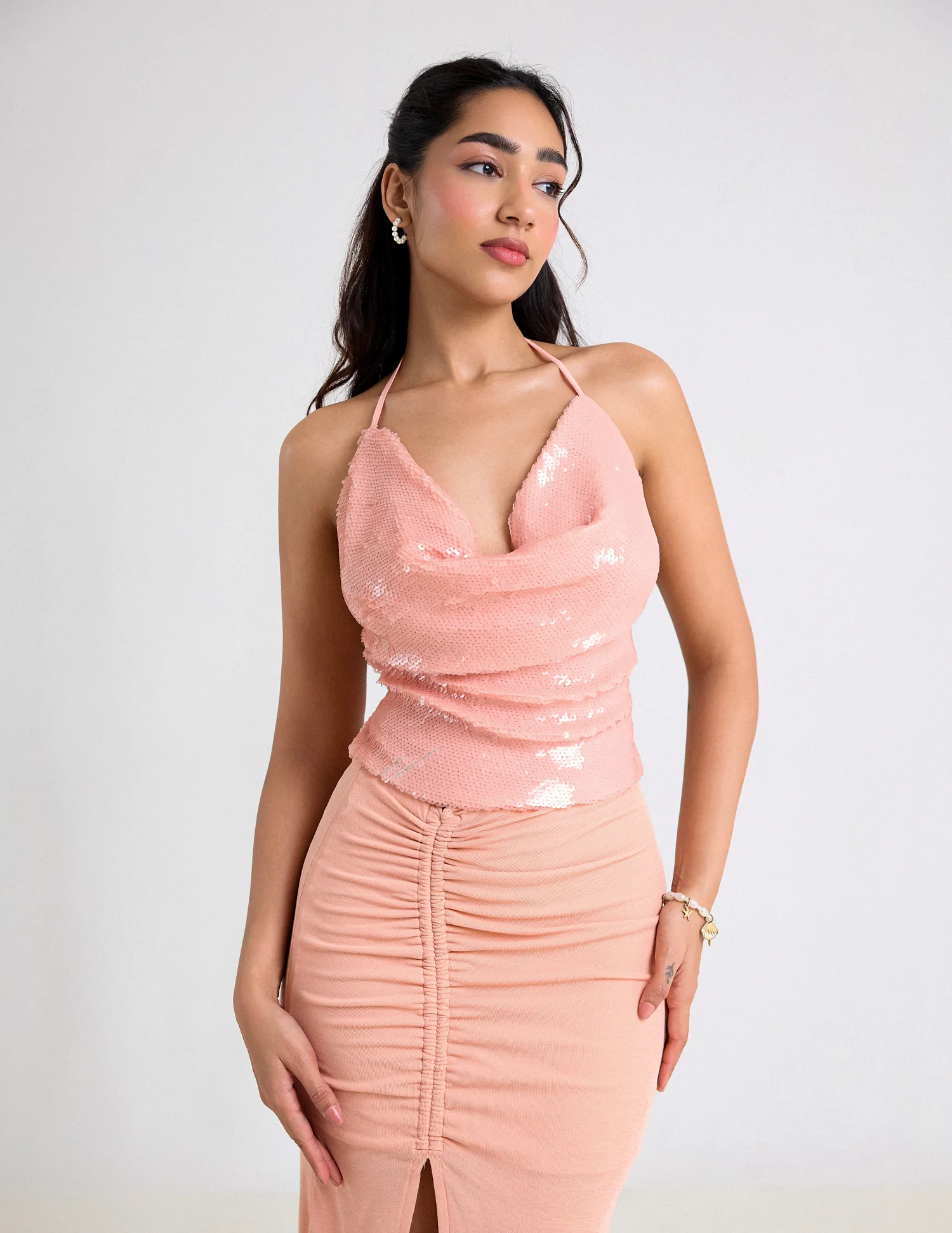 Cowl Neck Sequin Top