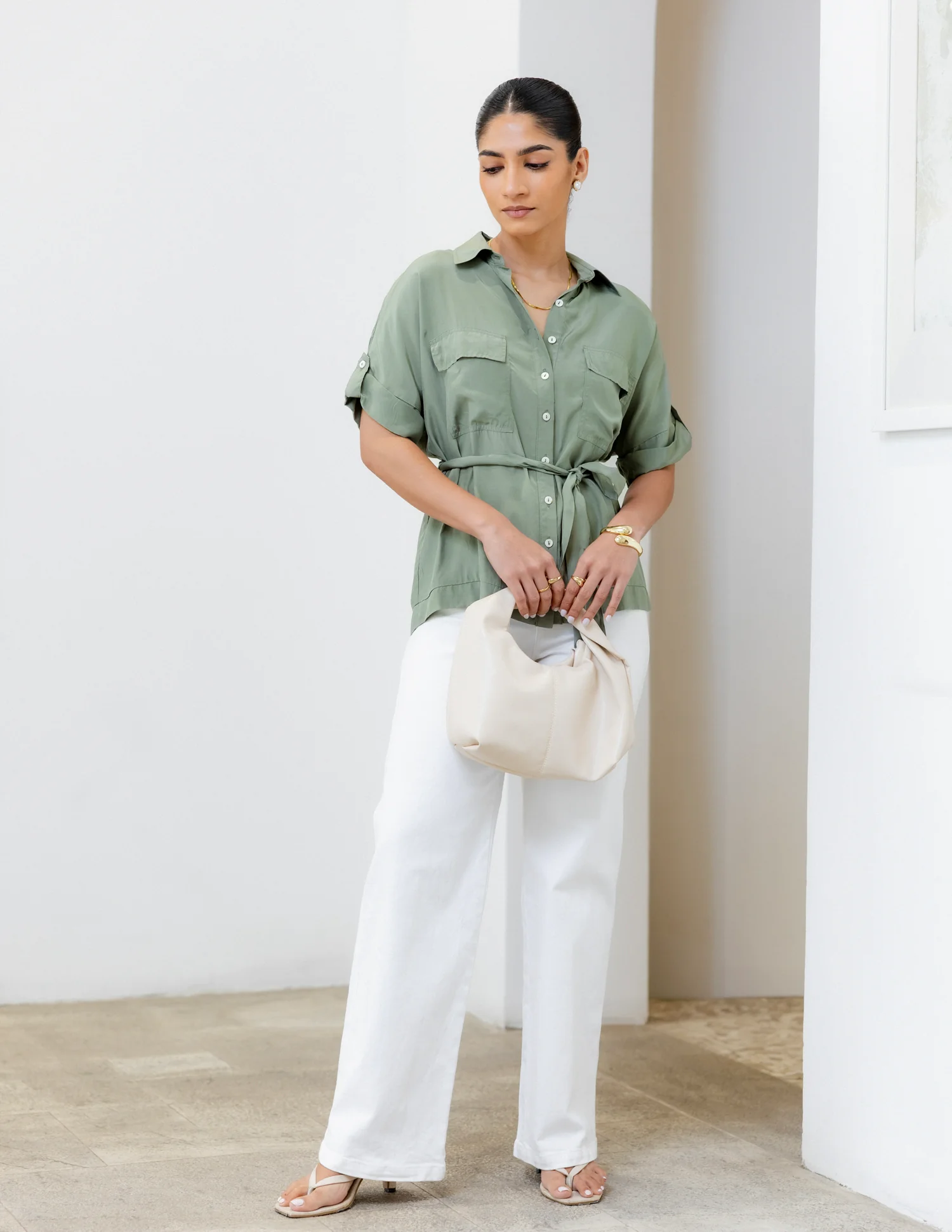 Double Pocket Detail Tie Up Shirt - Image 4
