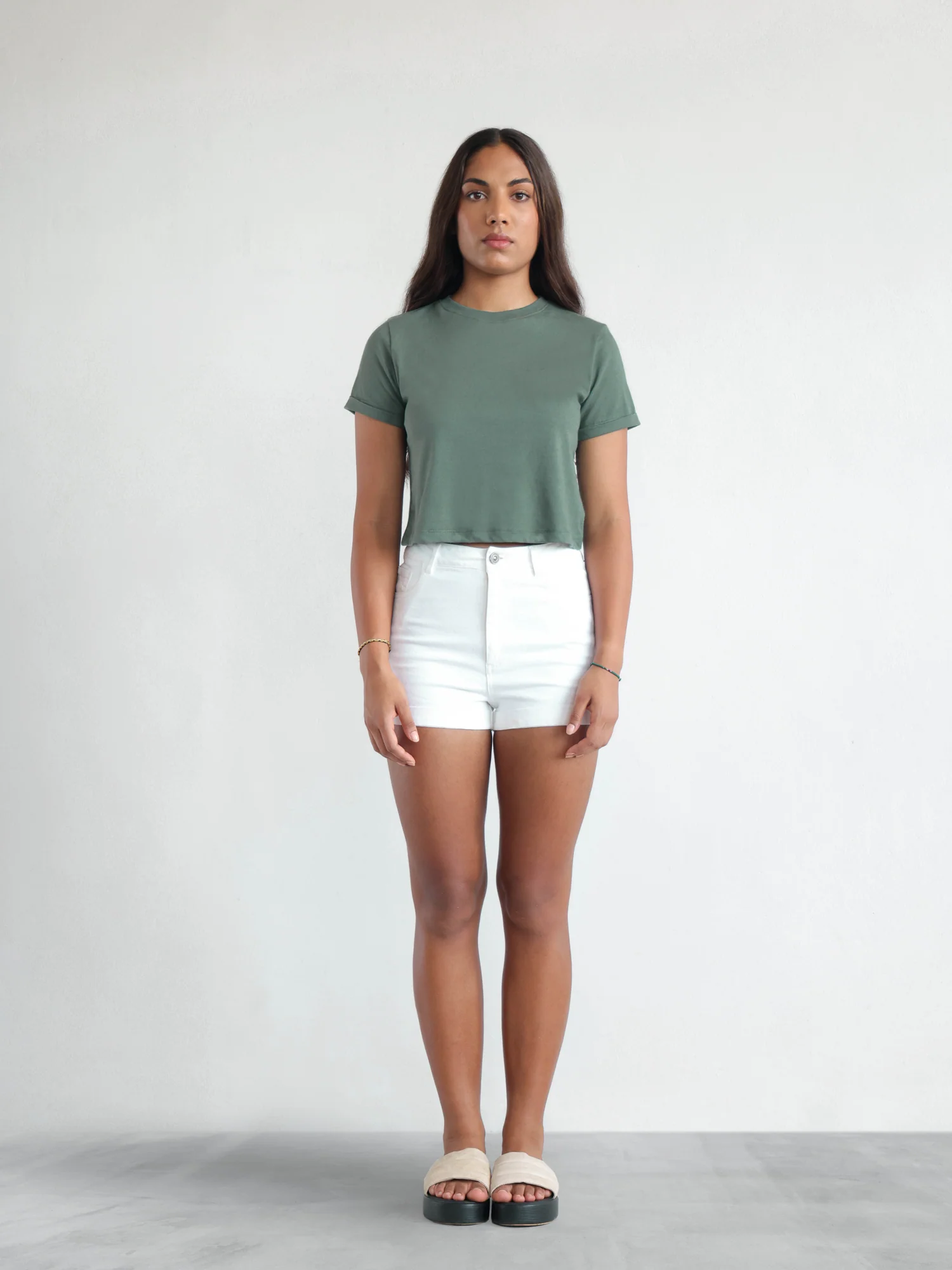 Folded Sleeved Crop T Shirt - Image 4