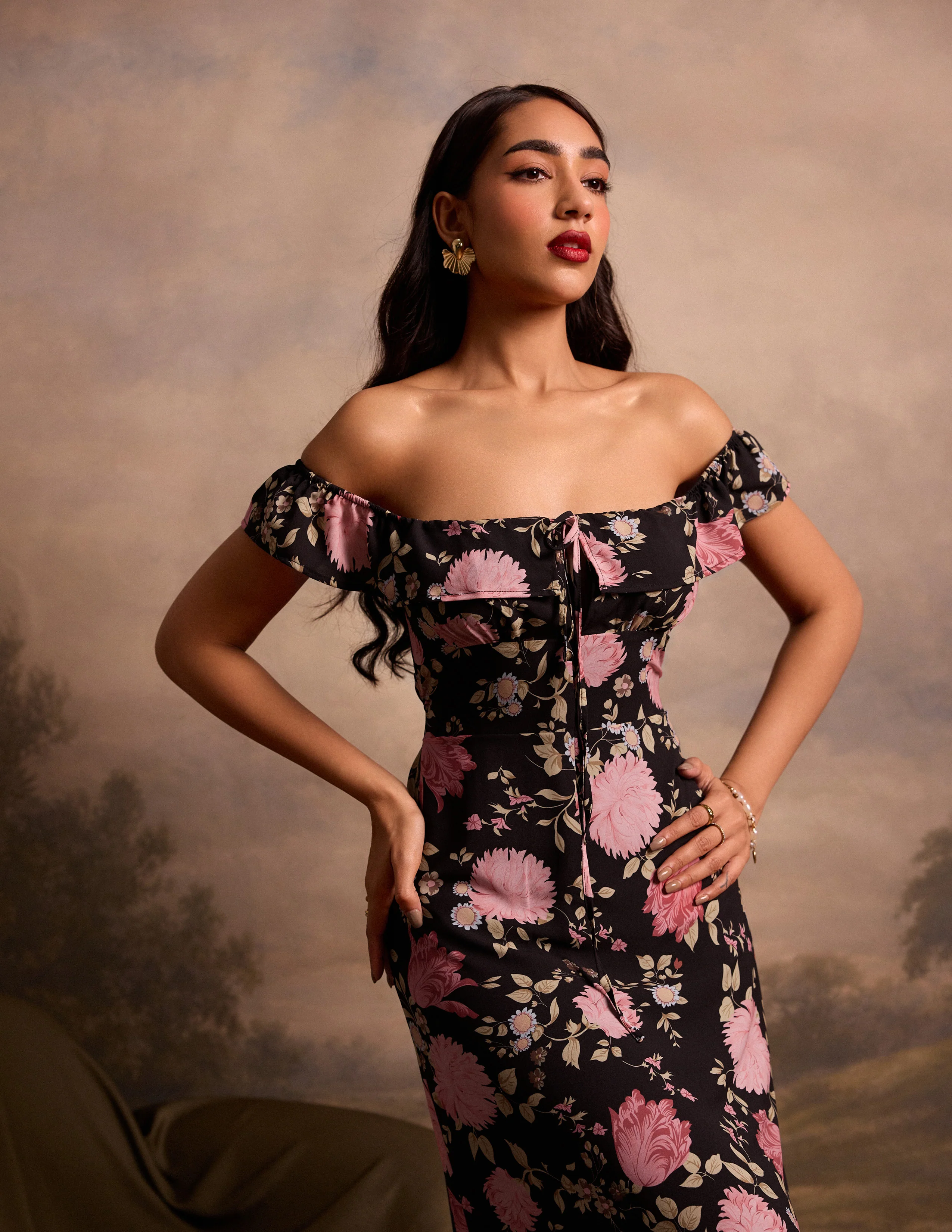 Frill Detail Printed Maxi Dress - Image 2