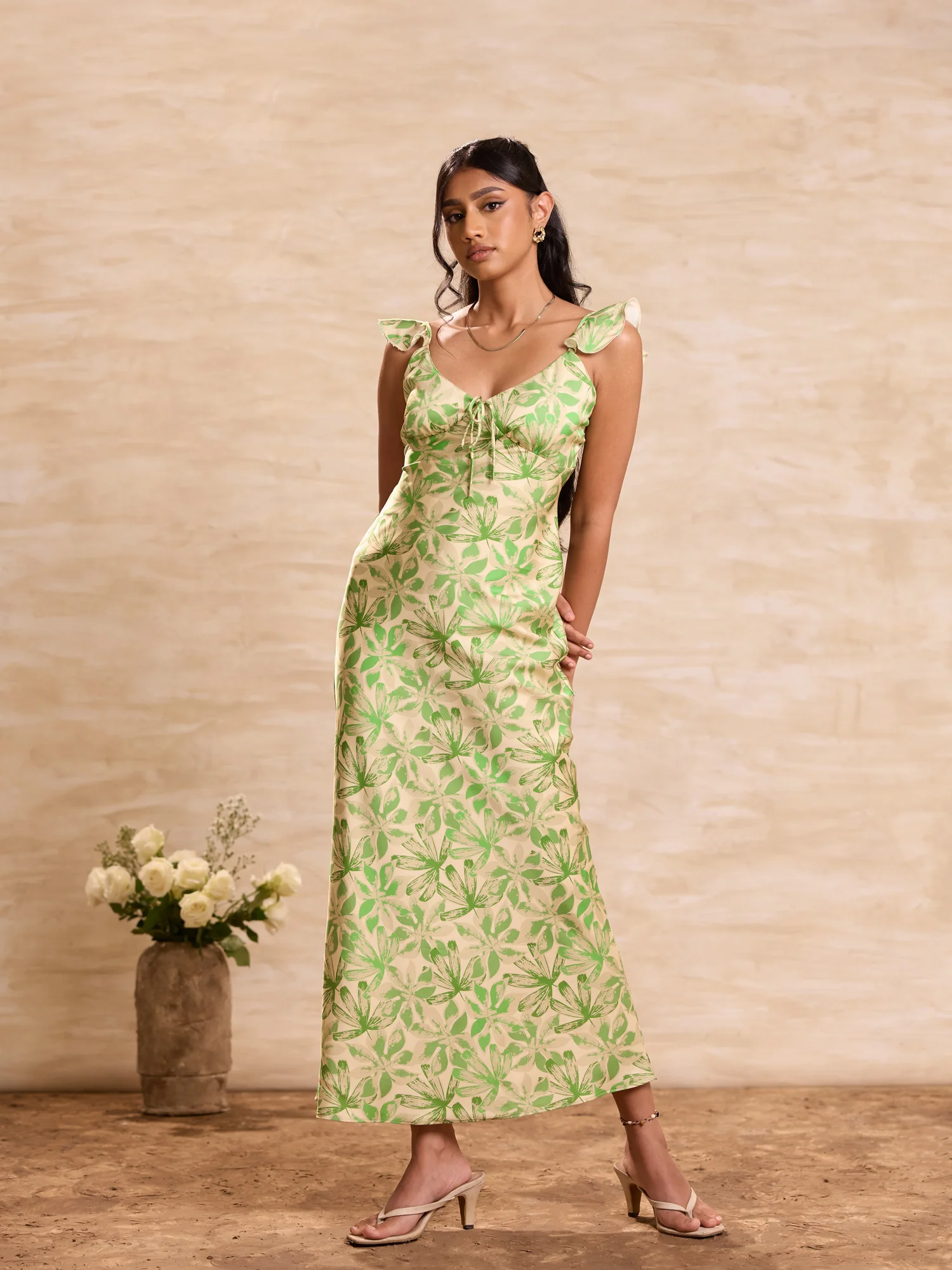 Frill Detailed Printed Maxi Dress