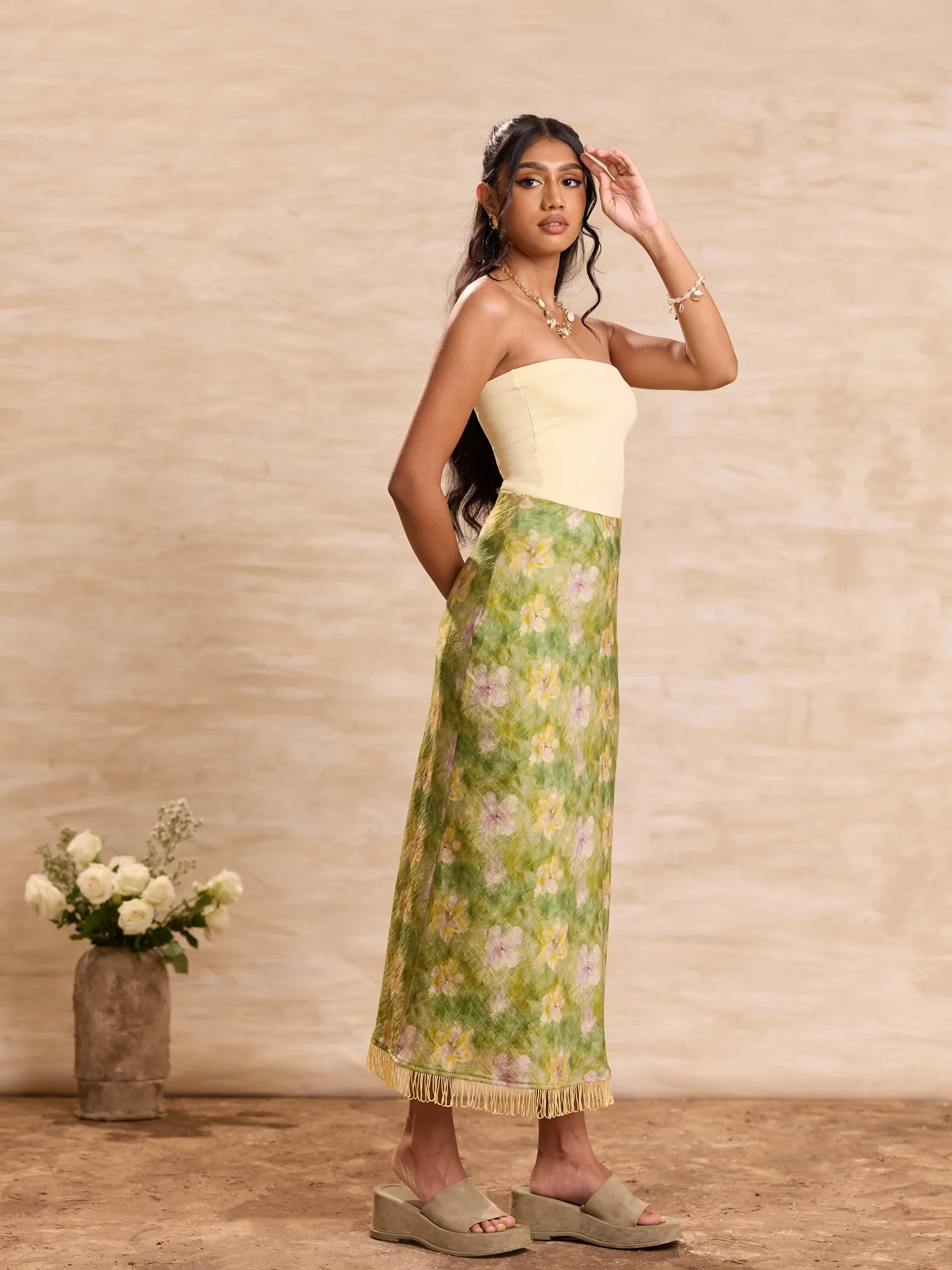 Fringe Detailed Printed Midi Skirt - Image 3