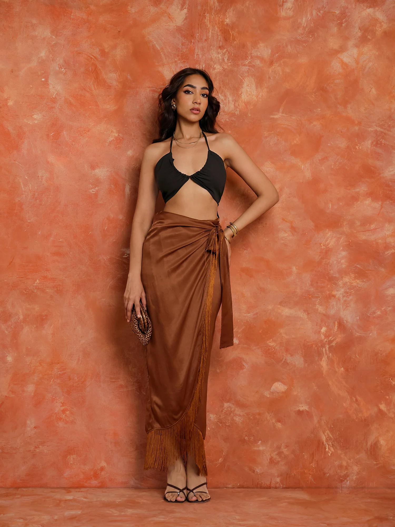 Fringe Detailed Wrap Tie Up Midi Skirt - Image 4