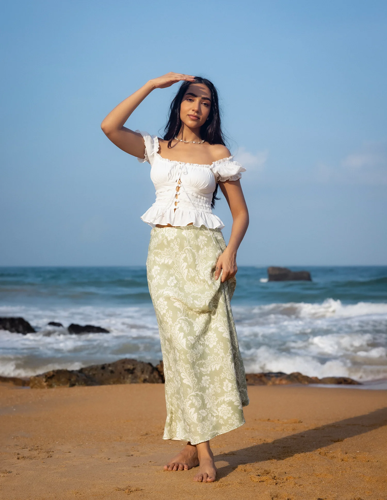 Front Cover Button Detailed Off Shoulder Top - Image 3