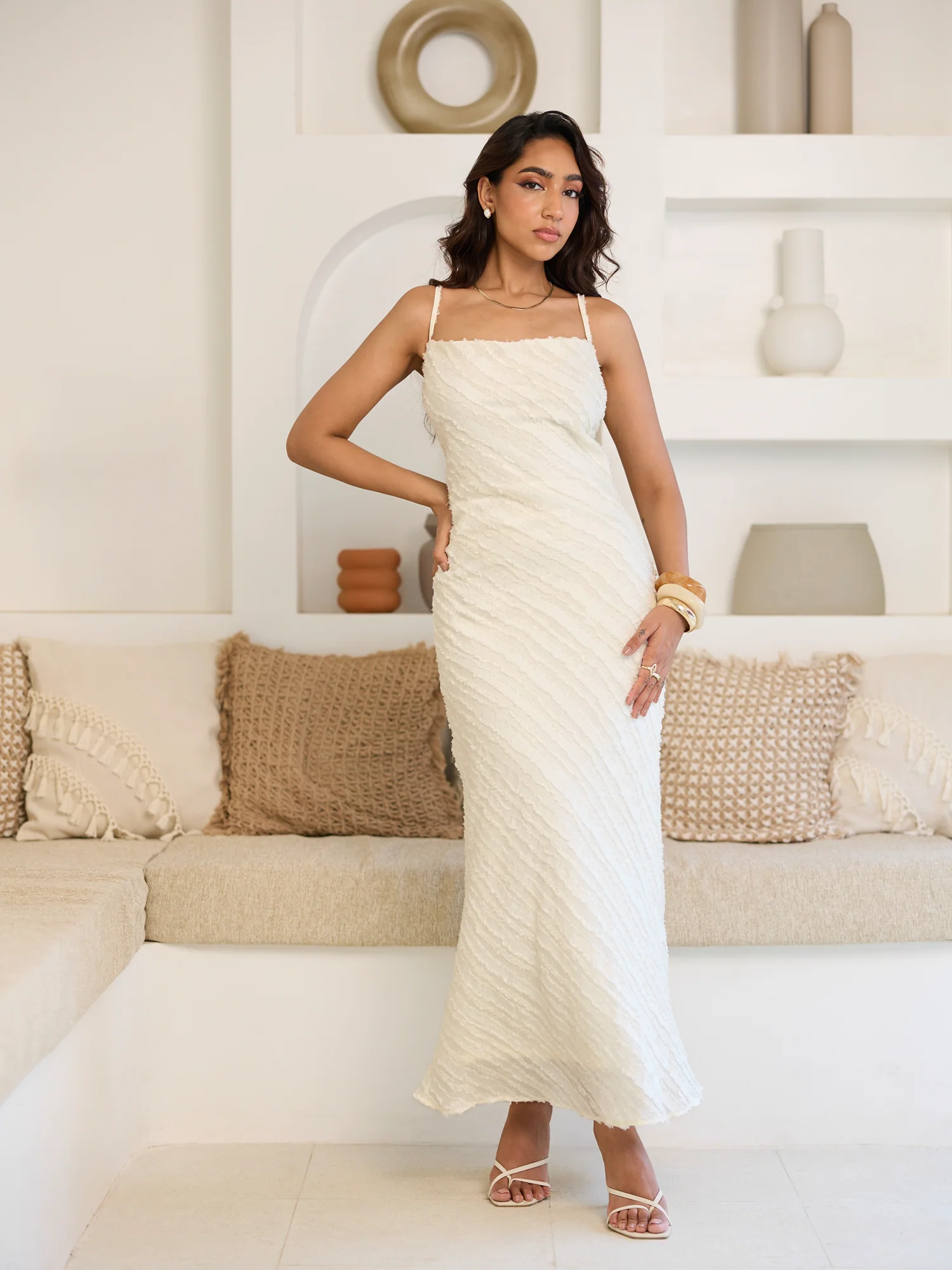 Front Cowl Neck Back Tie Up Maxi Dress - Image 4