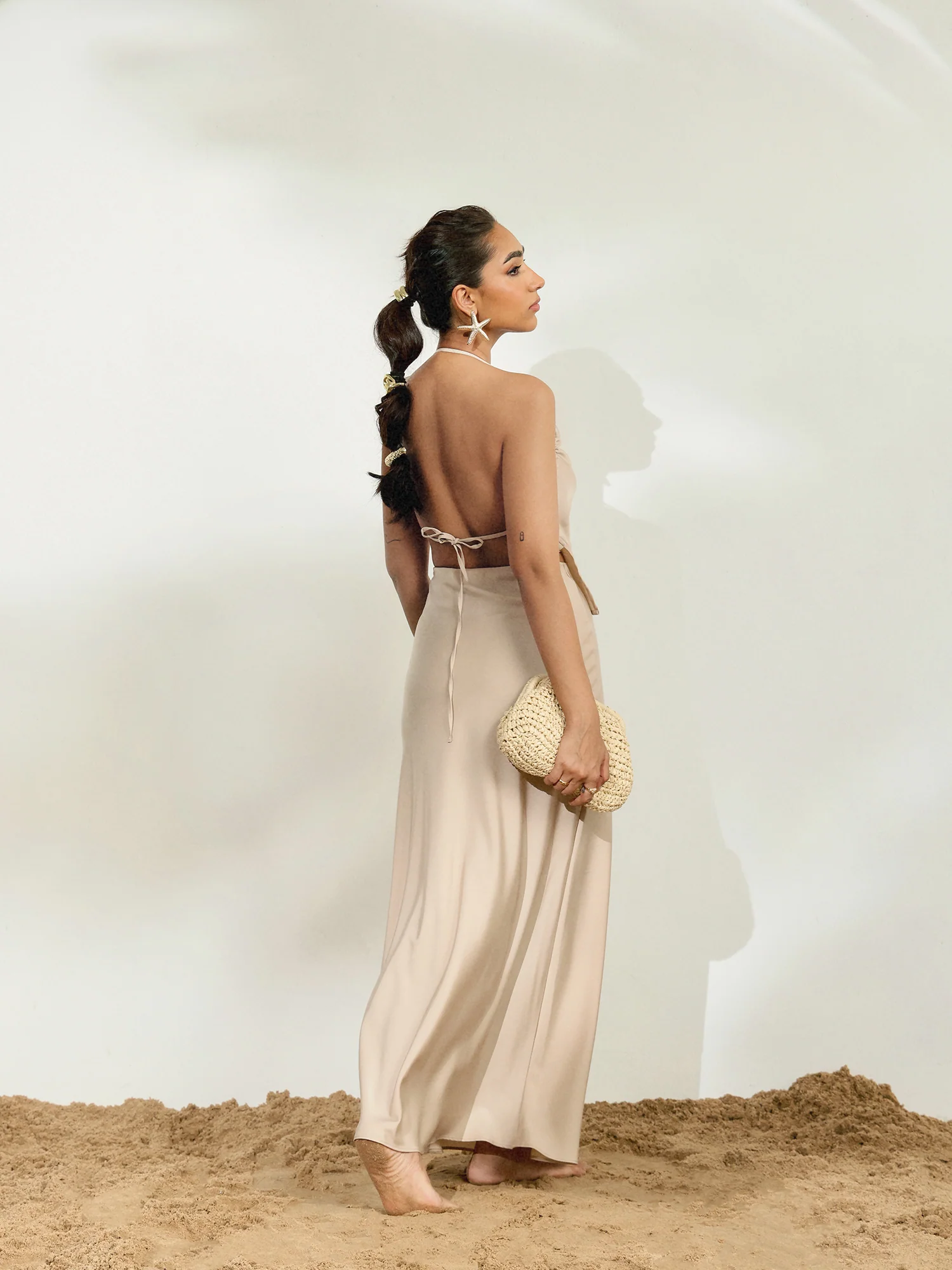 Front Cowl Side Ruched Tie Up Backless Top - Image 3