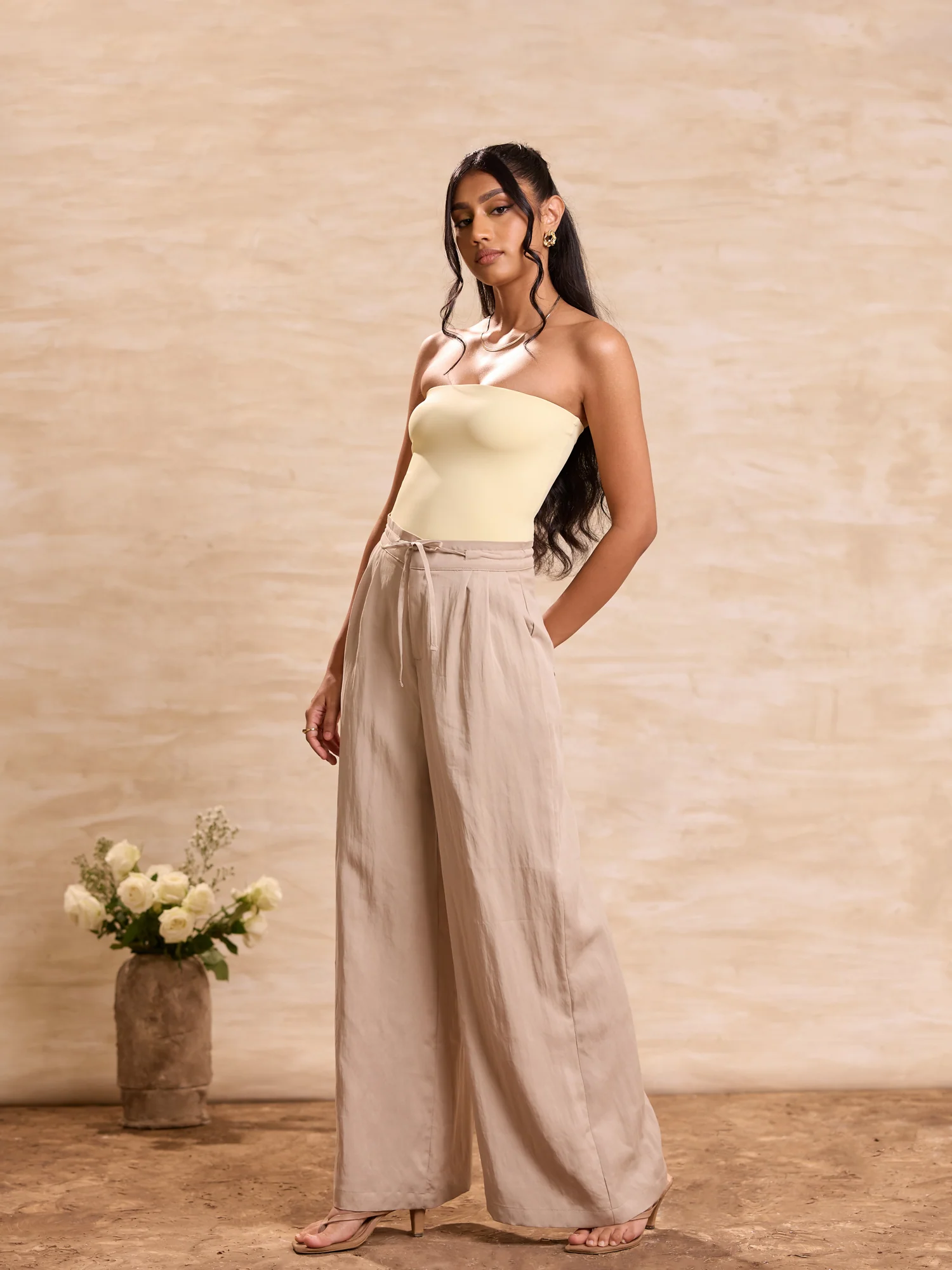 Front Pleated Tie Up Wide Leg Pant - Image 3