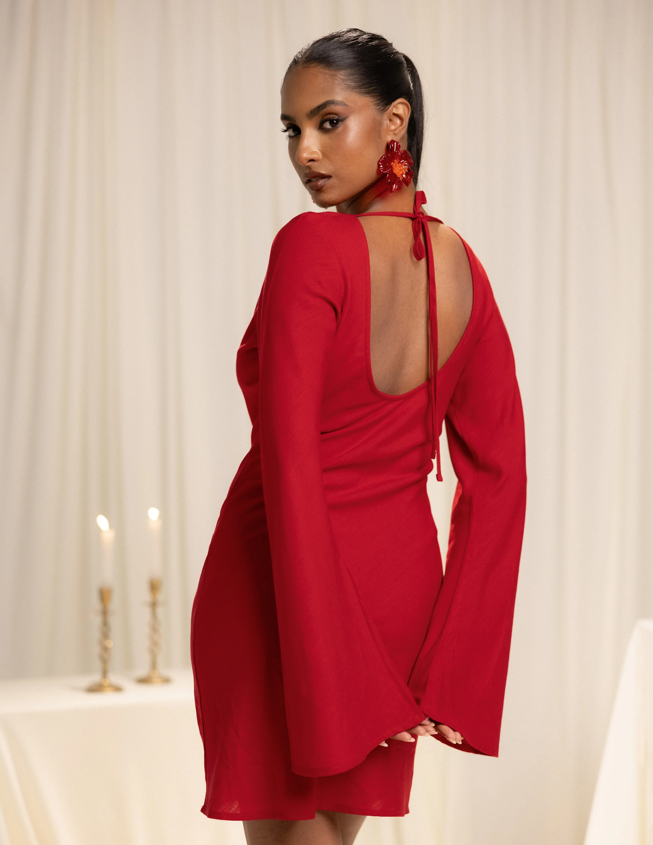 Front Ring Detailed Long Sleeved Mini Dress - Image 4