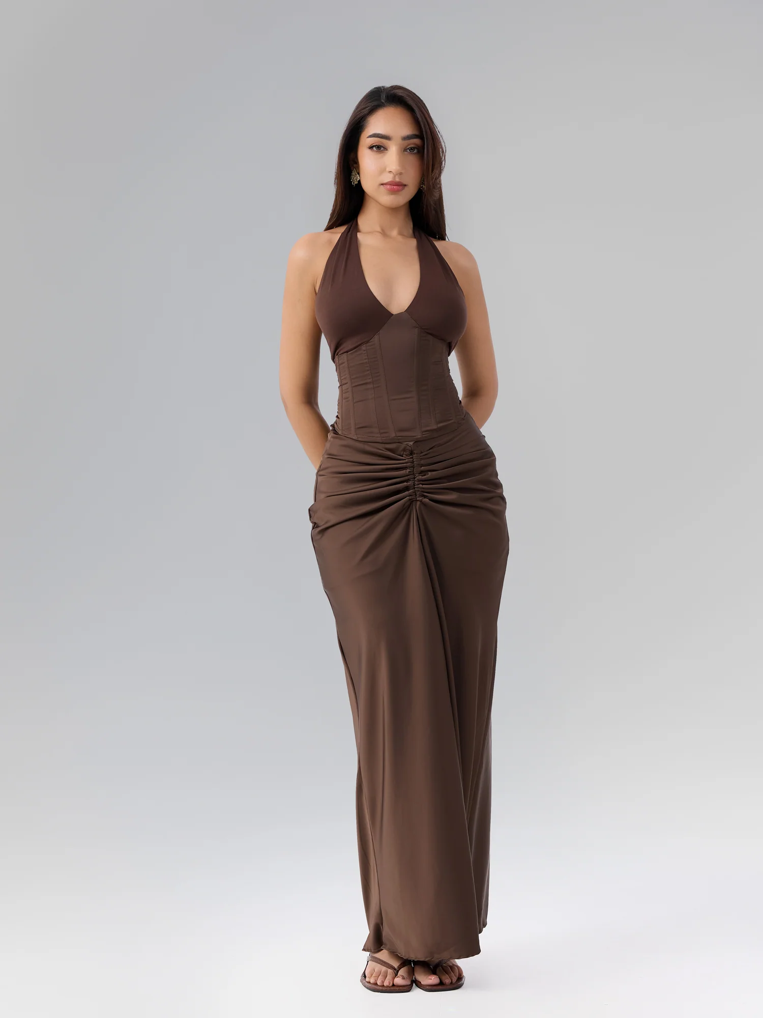 Front Ruched Satin Skirt
