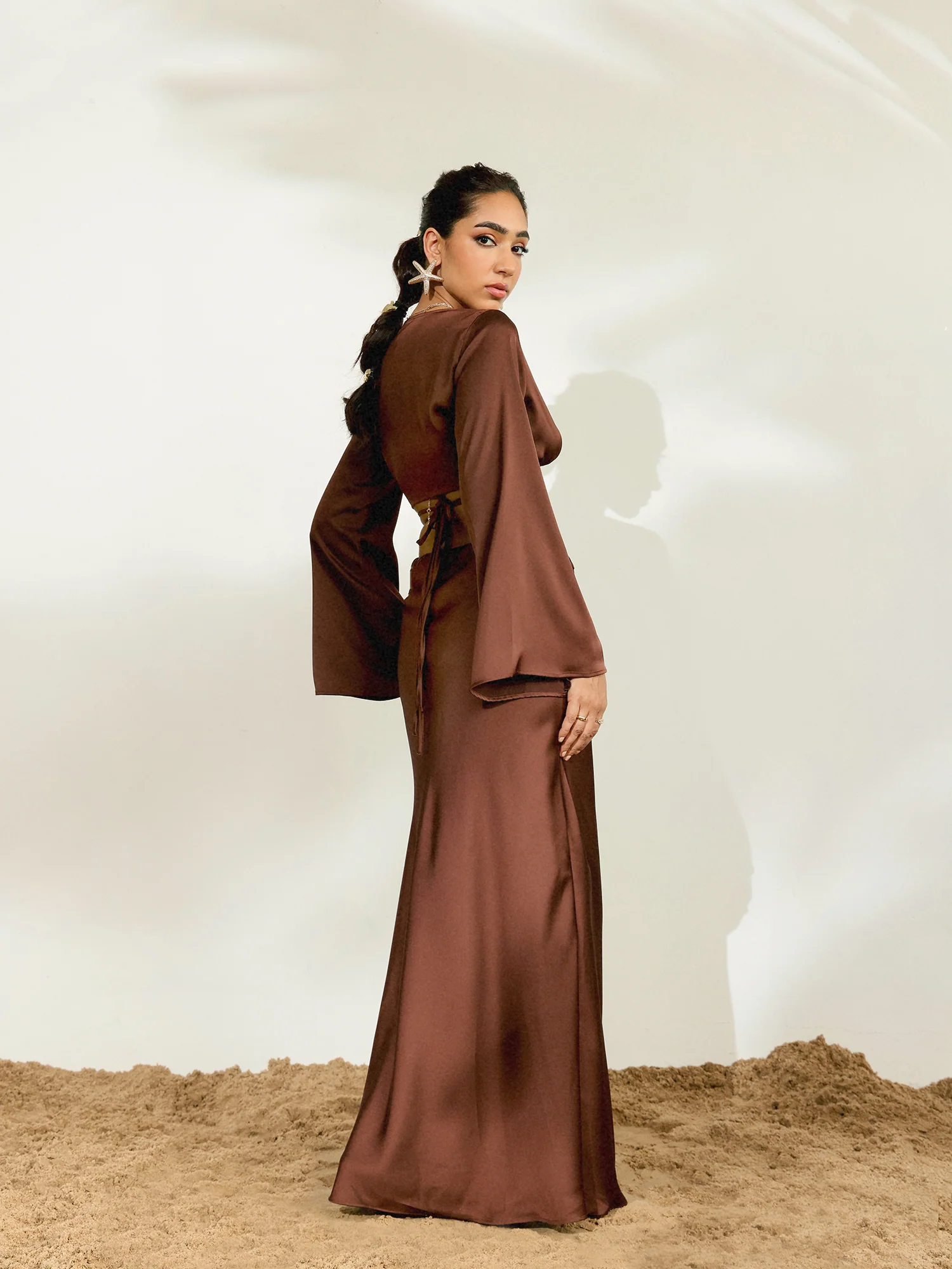 Front Tie Up Deep Neck Long Sleeved Top - Image 3