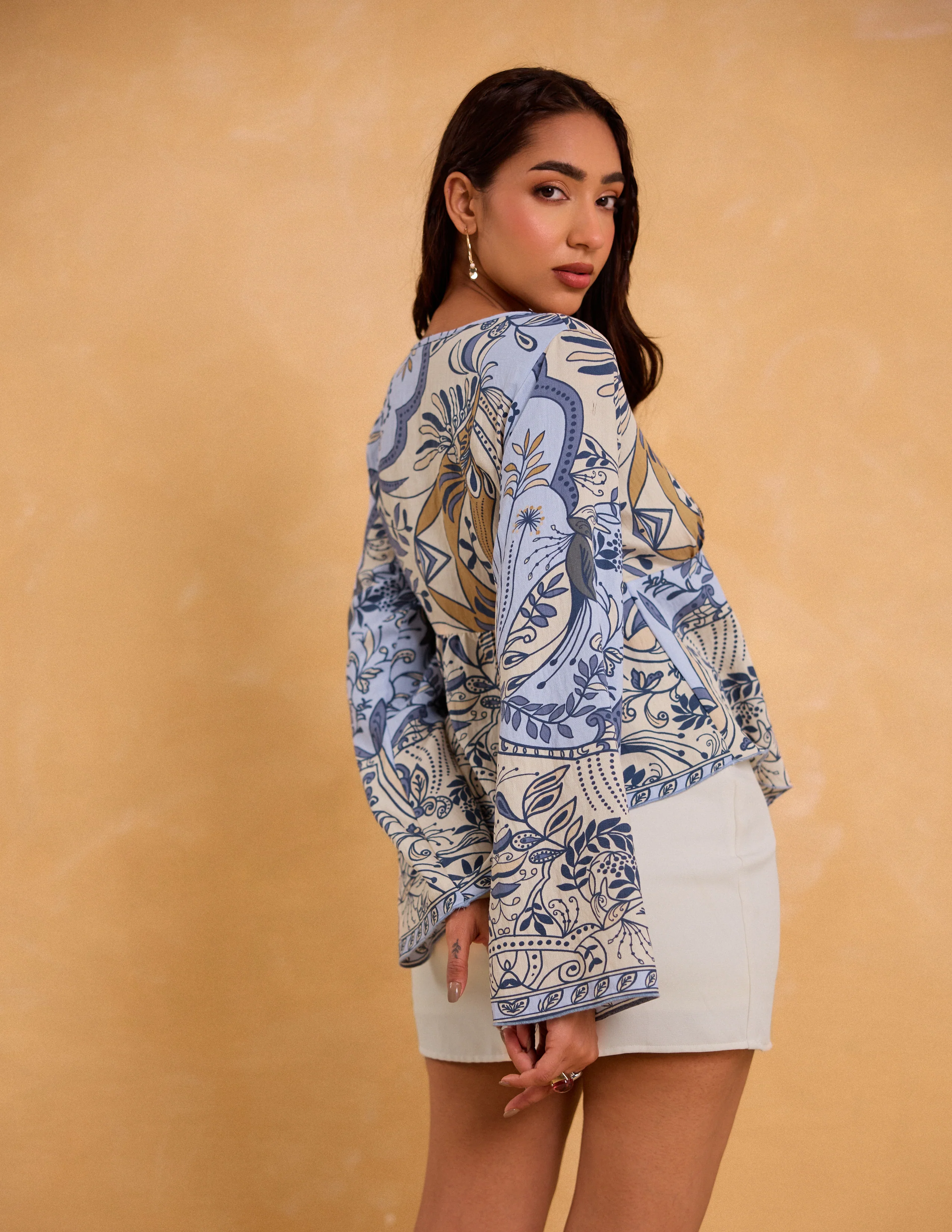 Front Tie Up Printed Long Sleeved Top - Image 3