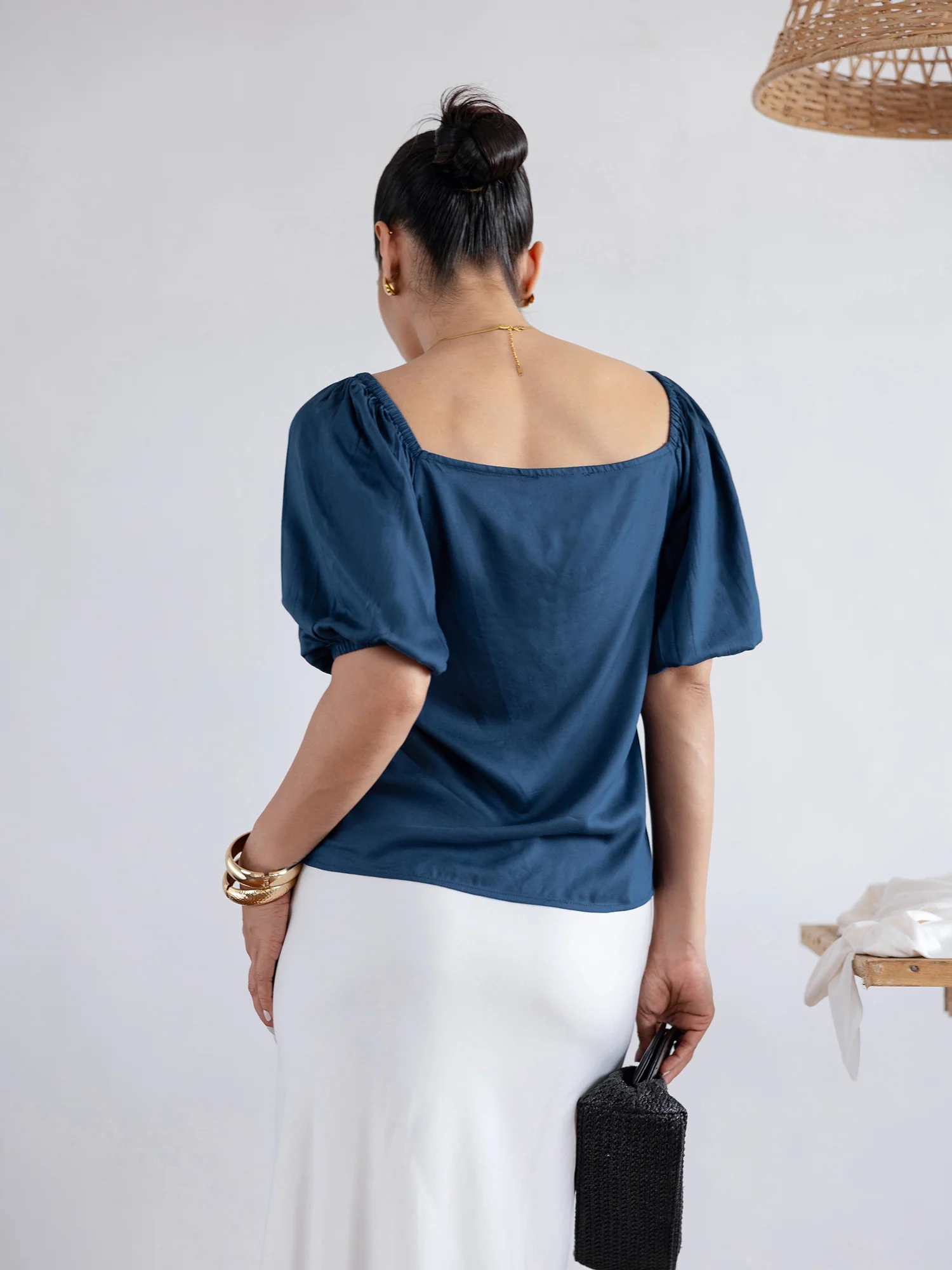 Front Tie Up Puff Sleeved Top - Image 3