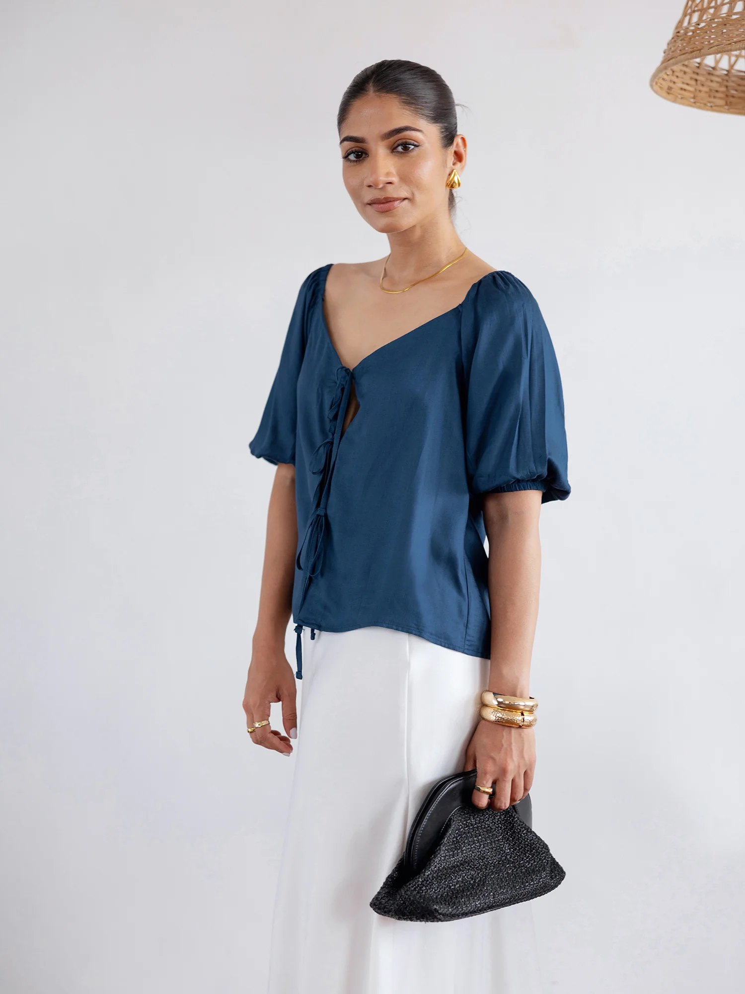 Front Tie Up Puff Sleeved Top - Image 4