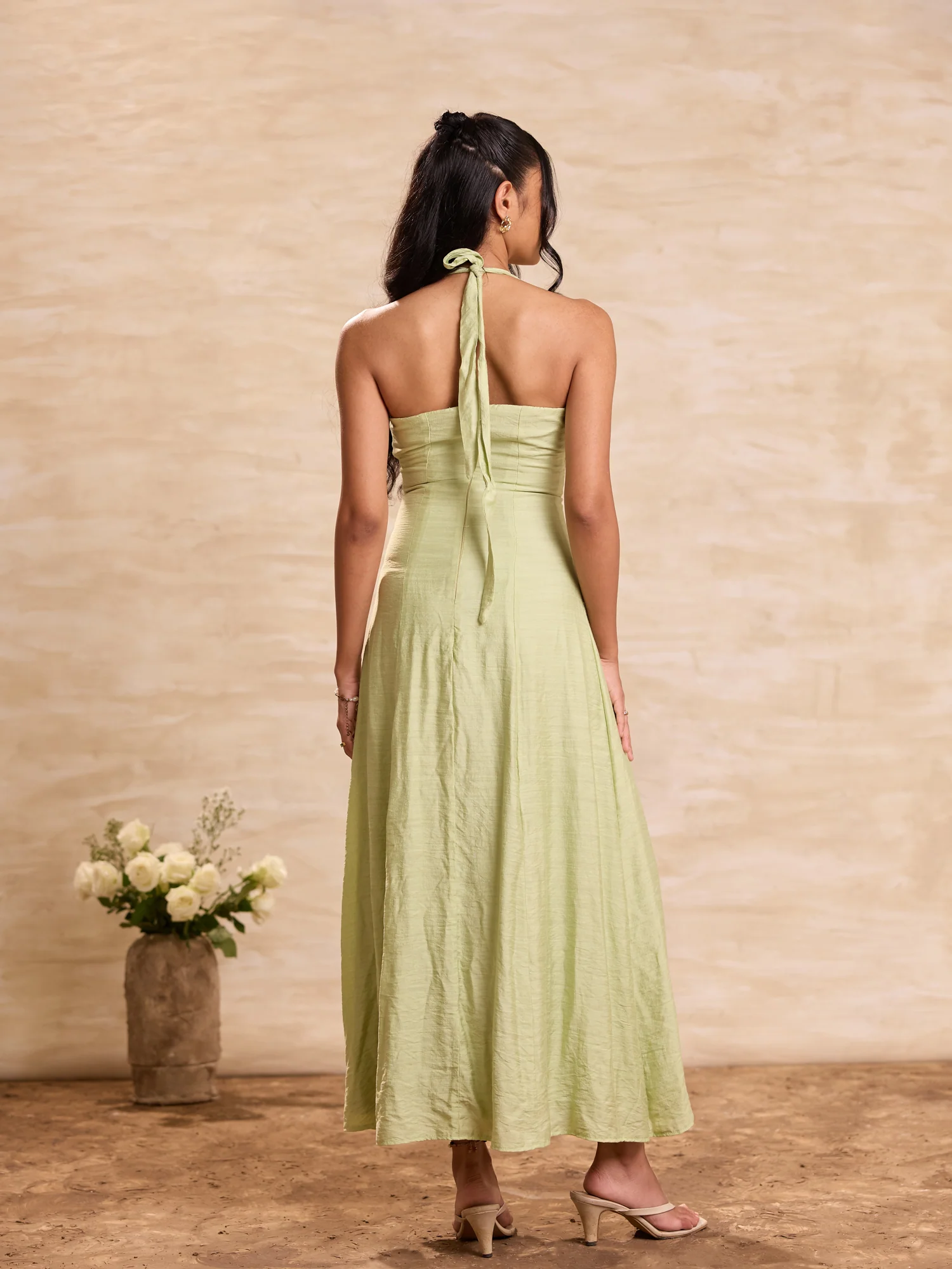 Halter Deep Neck Cover Button Detailed Maxi Dress - Image 2