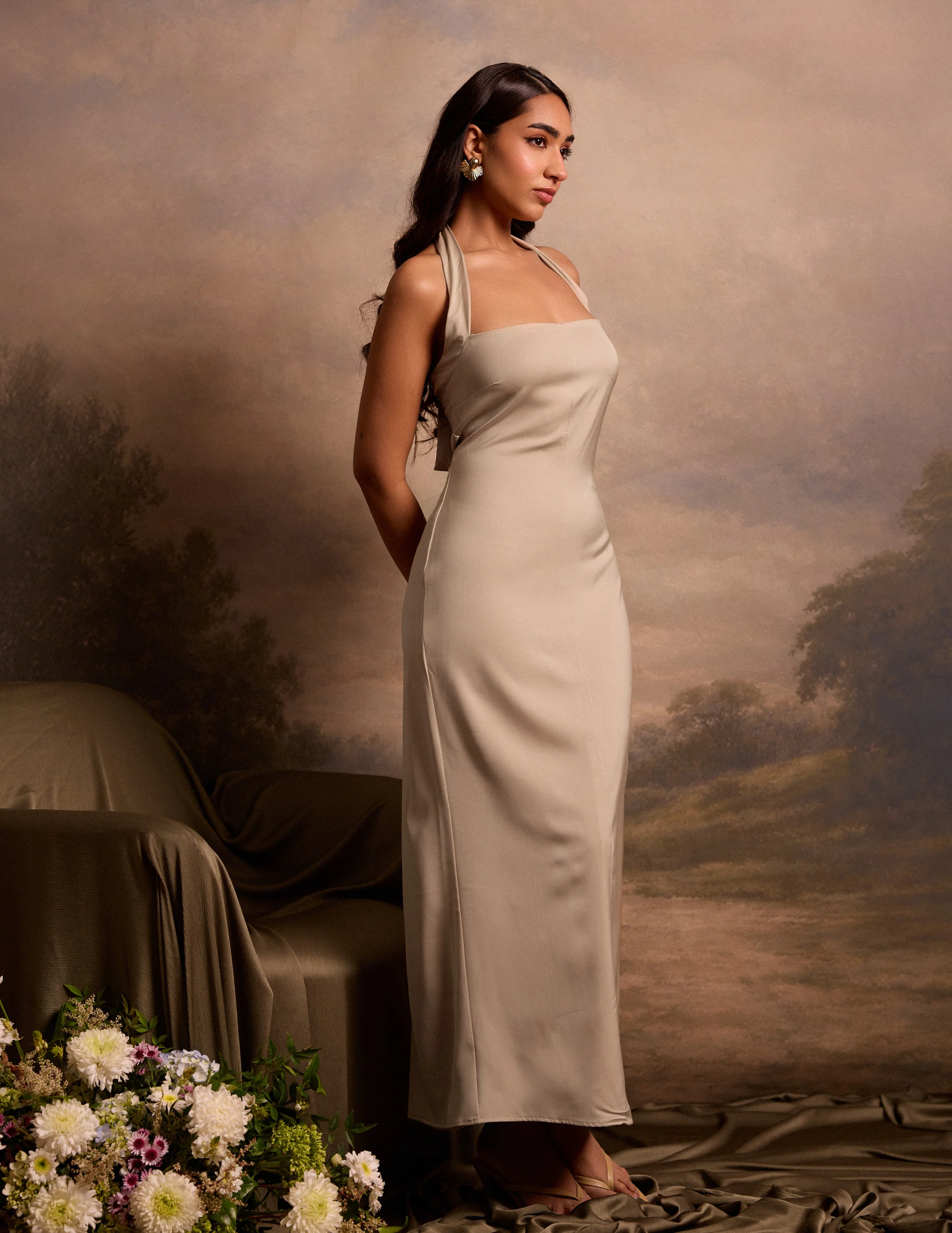 Halter Neck Fitted Satin Dress - Image 3