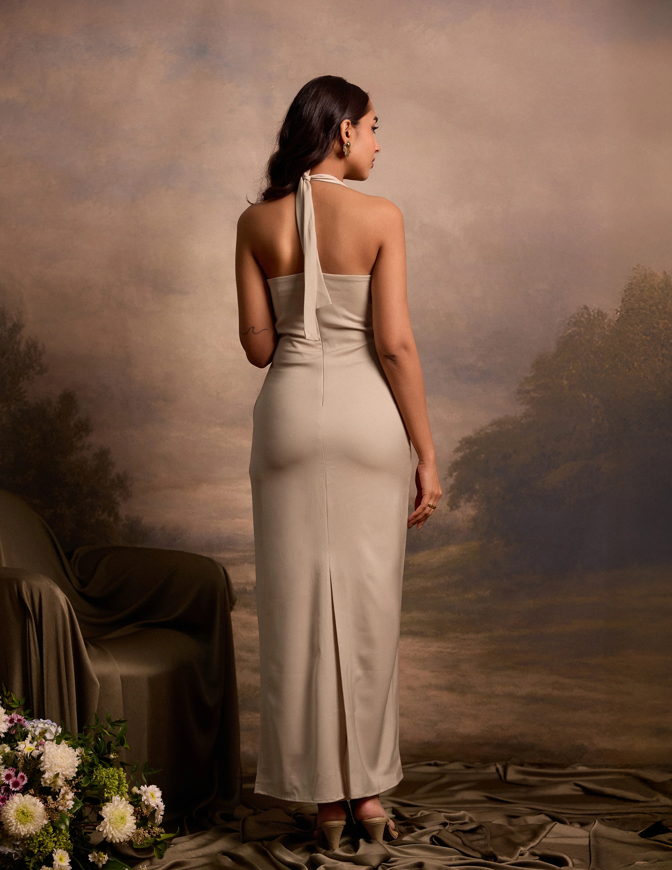 Halter Neck Fitted Satin Dress - Image 4